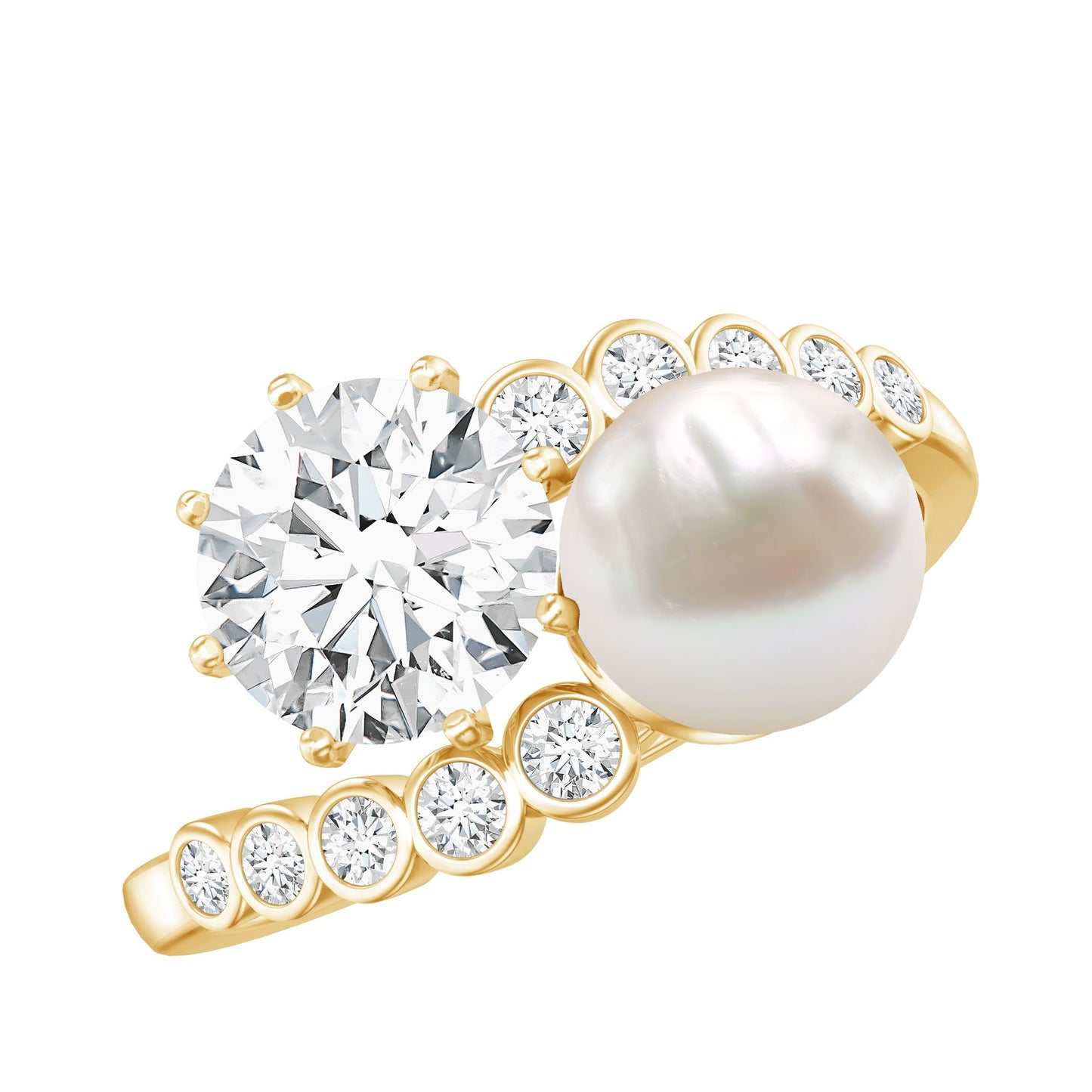 Freshwater Pearl and Moissanite Toi Et Moi Cocktail Ring