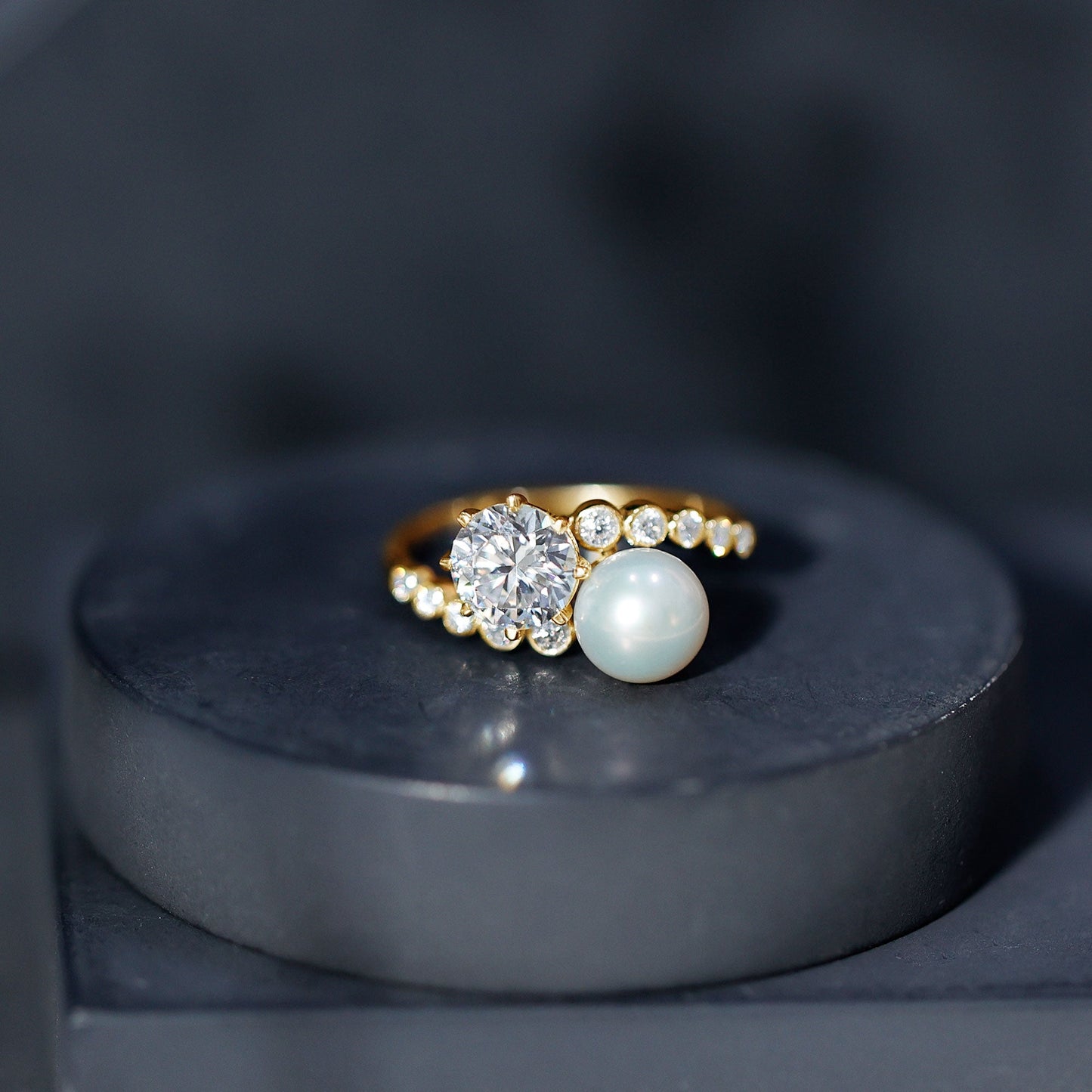 Freshwater Pearl and Moissanite Toi Et Moi Cocktail Ring