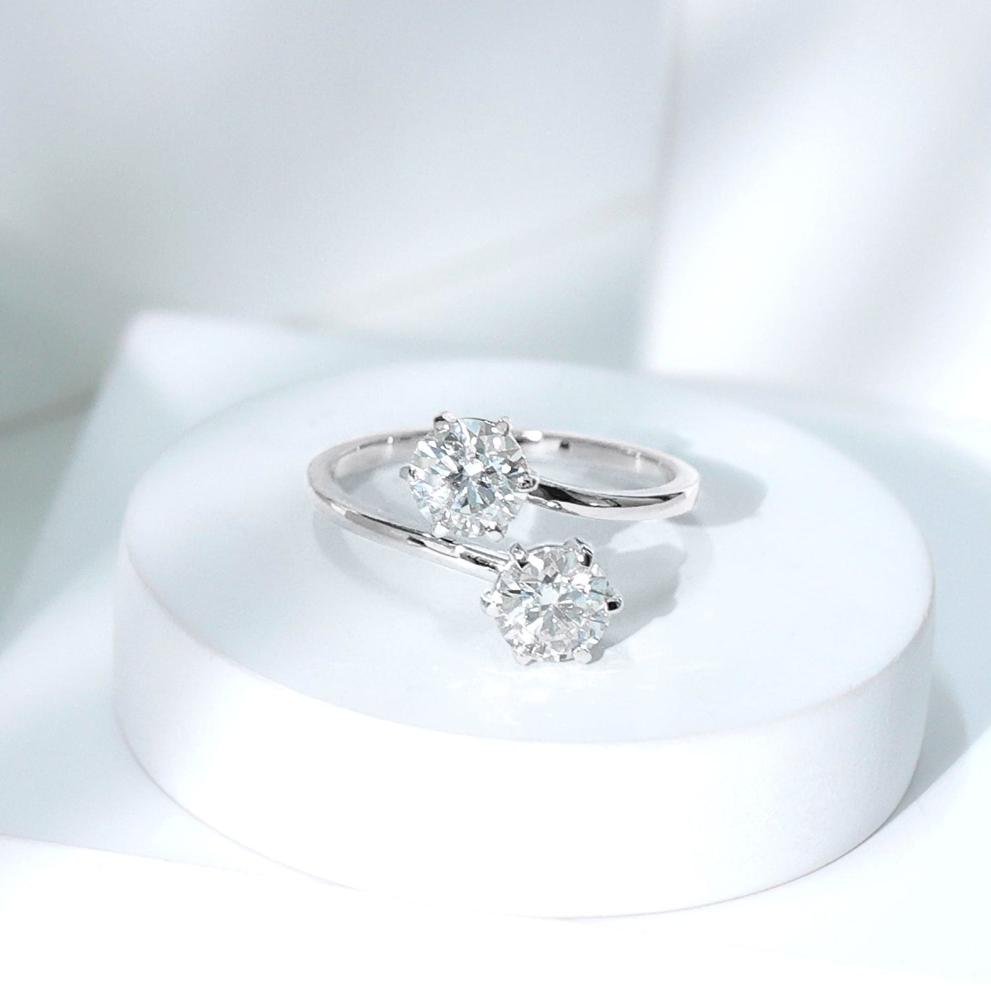 7 MM Round Certified Moissanite Toi et Moi Engagement Ring