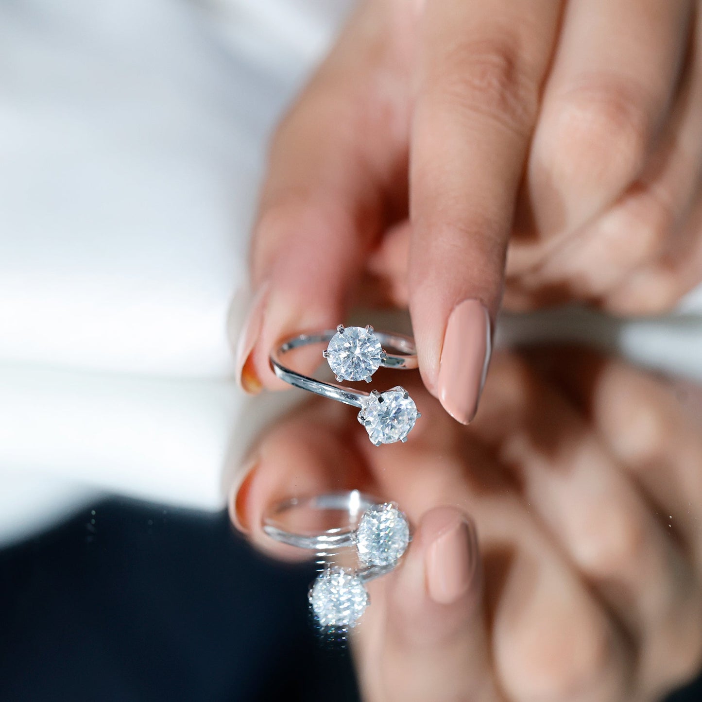 7 MM Round Certified Moissanite Toi et Moi Engagement Ring