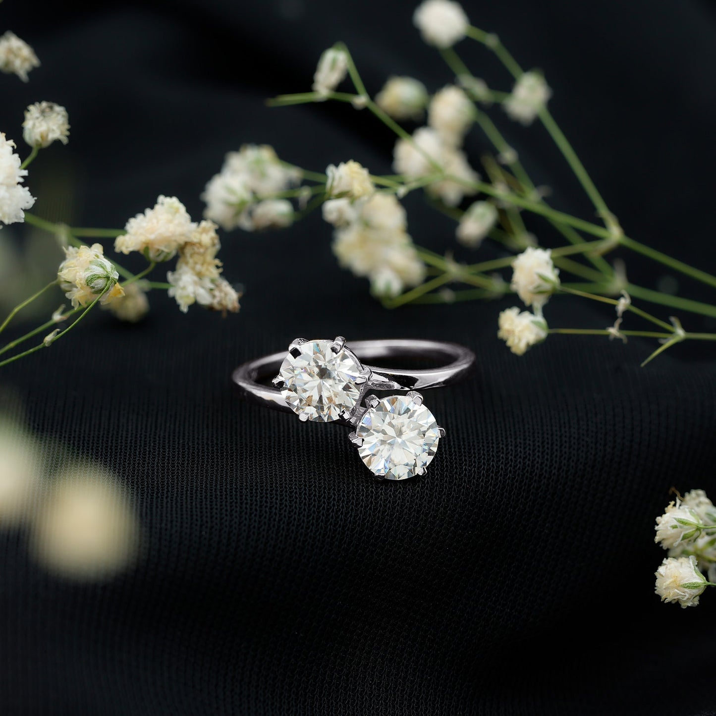 7 MM Round Certified Moissanite Toi et Moi Engagement Ring