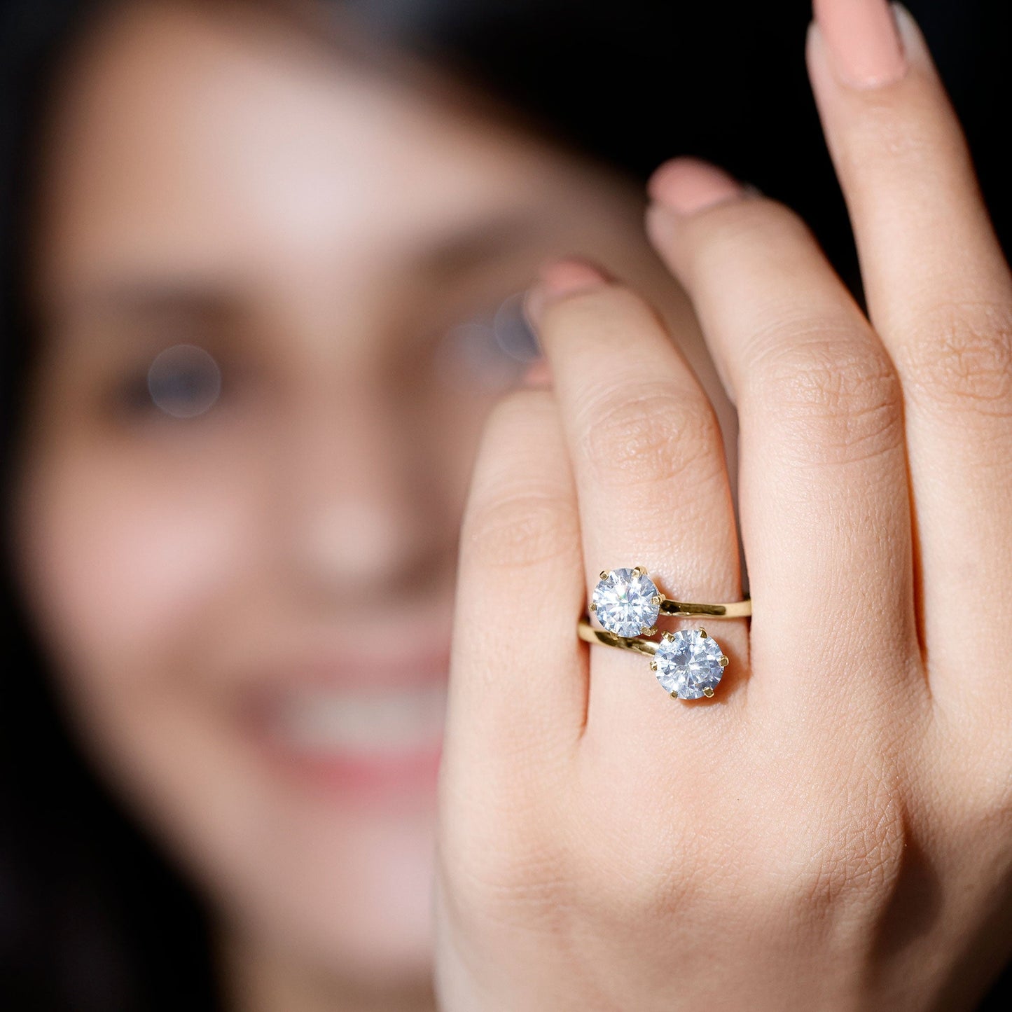 7 MM Round Certified Moissanite Toi et Moi Engagement Ring