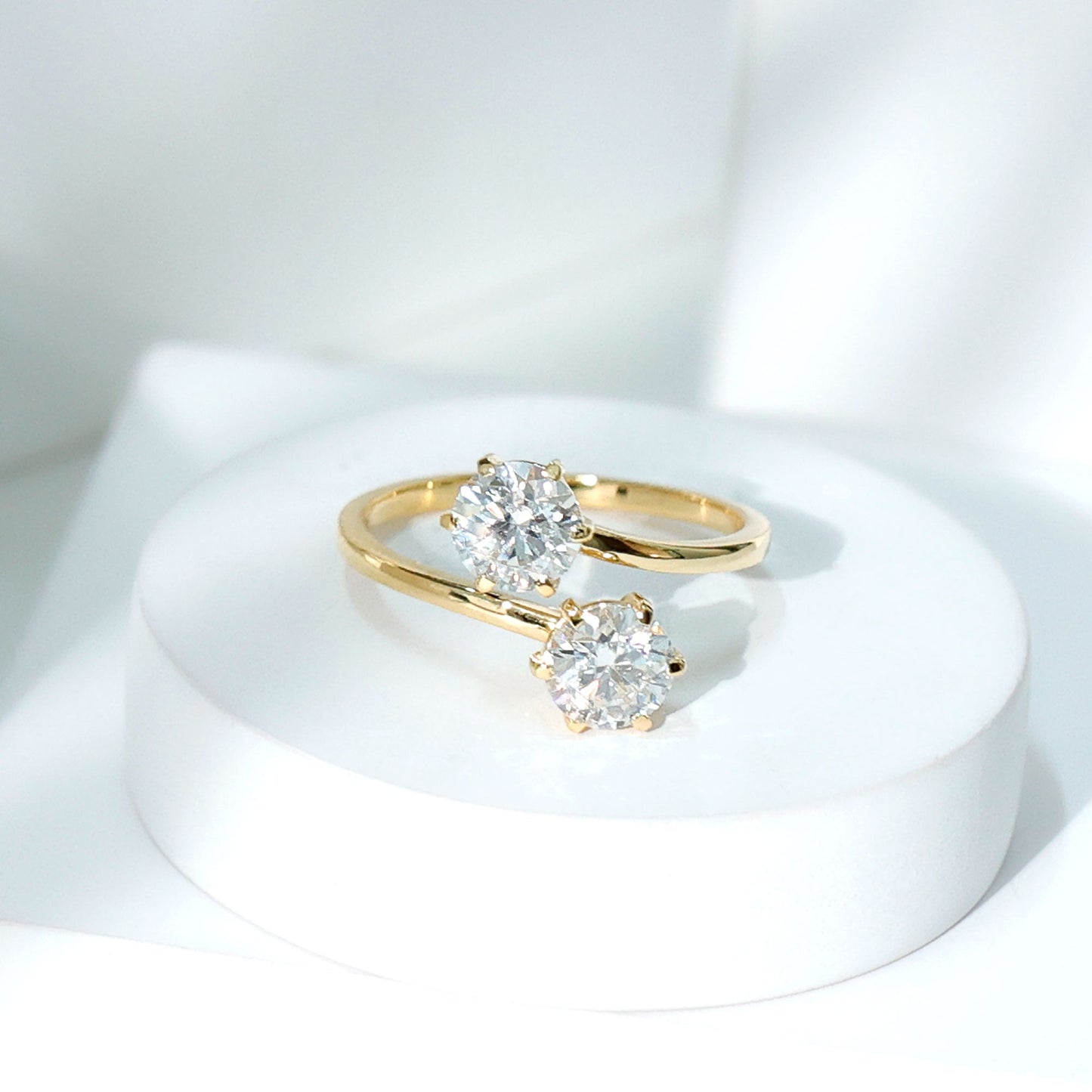 7 MM Round Certified Moissanite Toi et Moi Engagement Ring