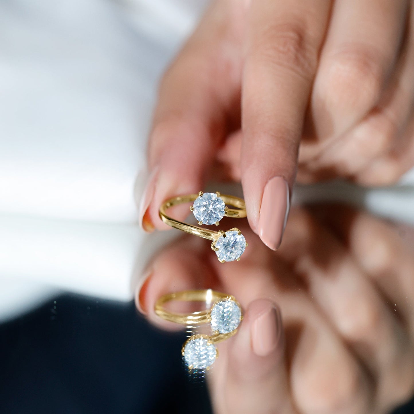 7 MM Round Certified Moissanite Toi et Moi Engagement Ring