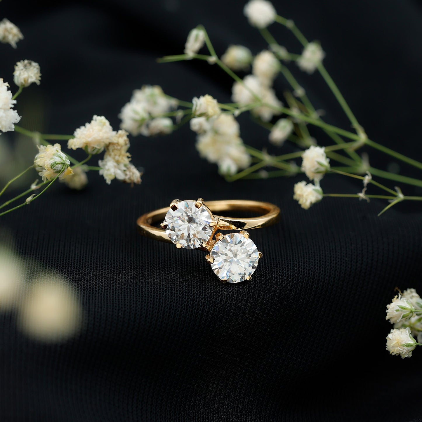 7 MM Round Certified Moissanite Toi et Moi Engagement Ring