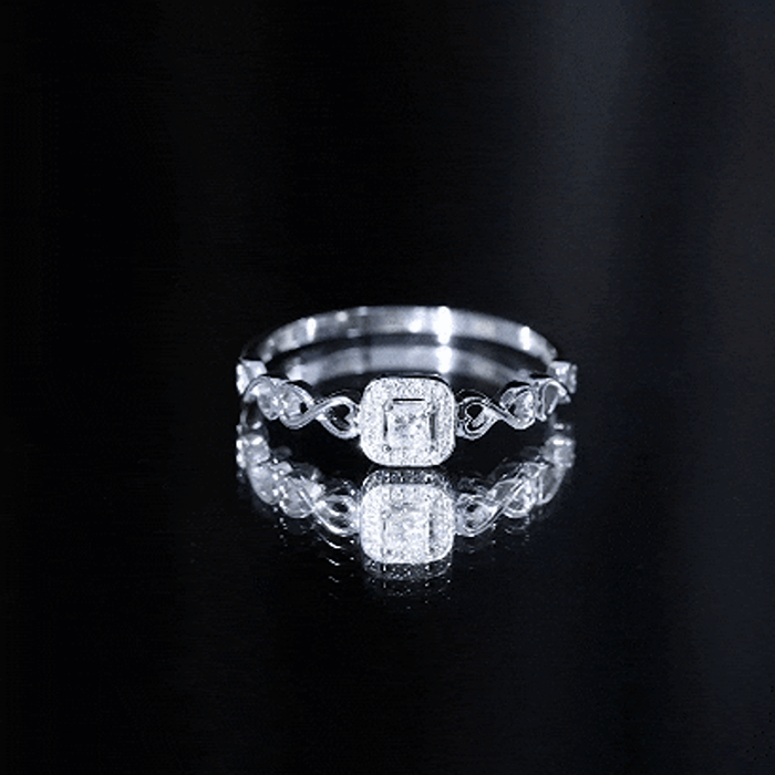 Real Princess Cut Diamond Infinity Heart Engagement Ring