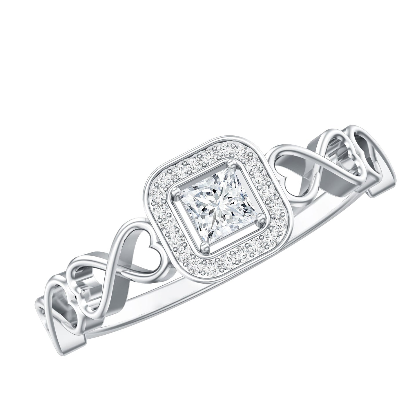 Real Princess Cut Diamond Infinity Heart Engagement Ring