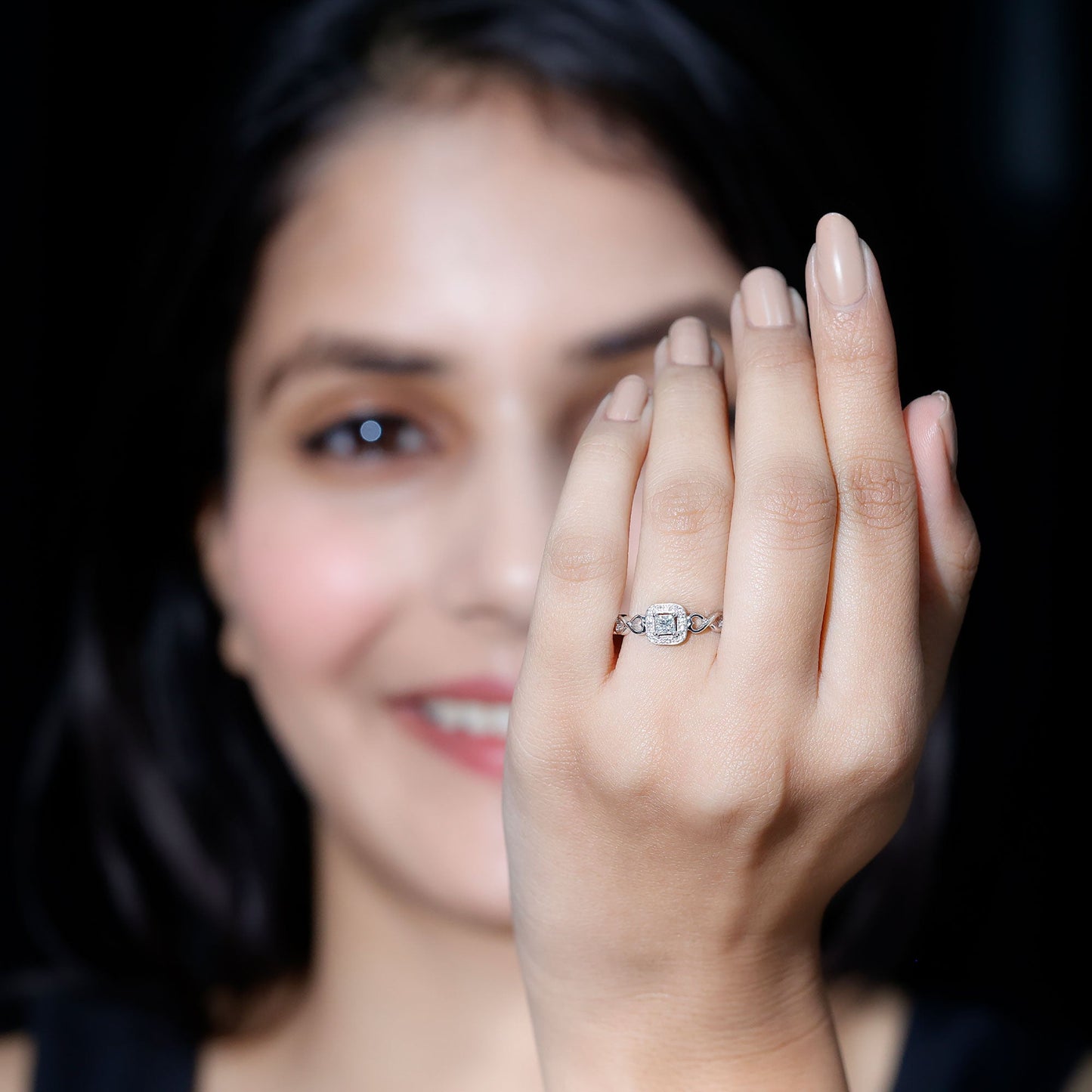 Real Princess Cut Diamond Infinity Heart Engagement Ring