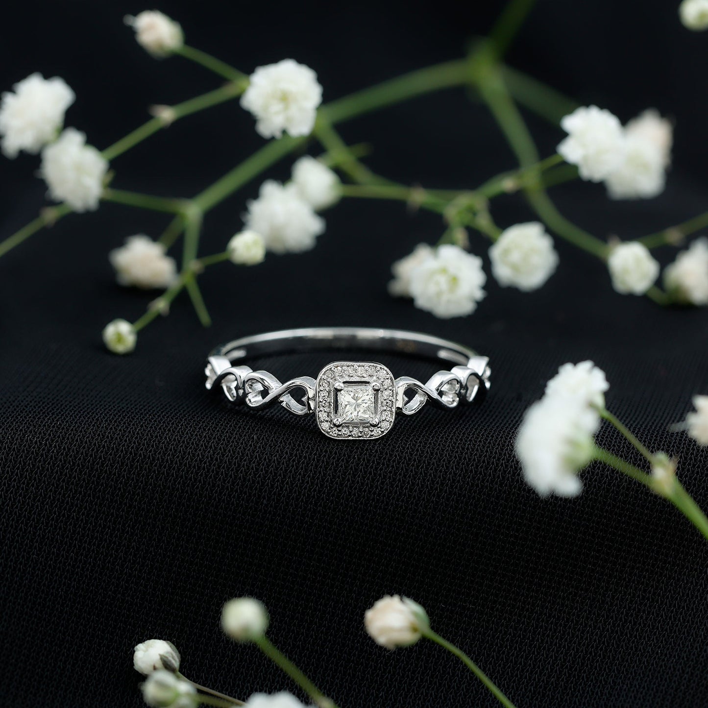 Real Princess Cut Diamond Infinity Heart Engagement Ring