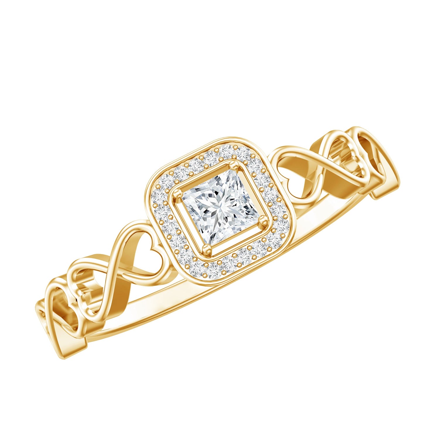 Real Princess Cut Diamond Infinity Heart Engagement Ring