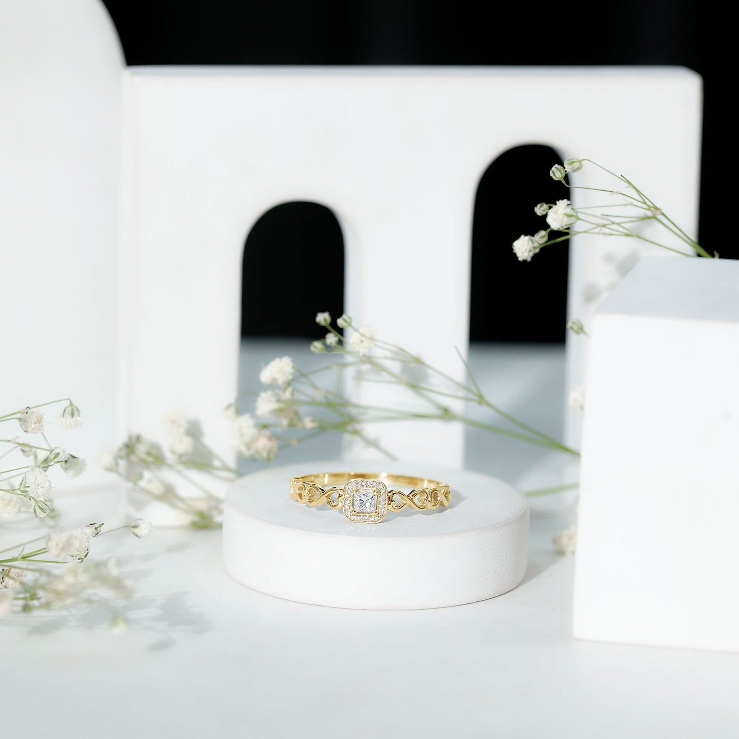 Real Princess Cut Diamond Infinity Heart Engagement Ring