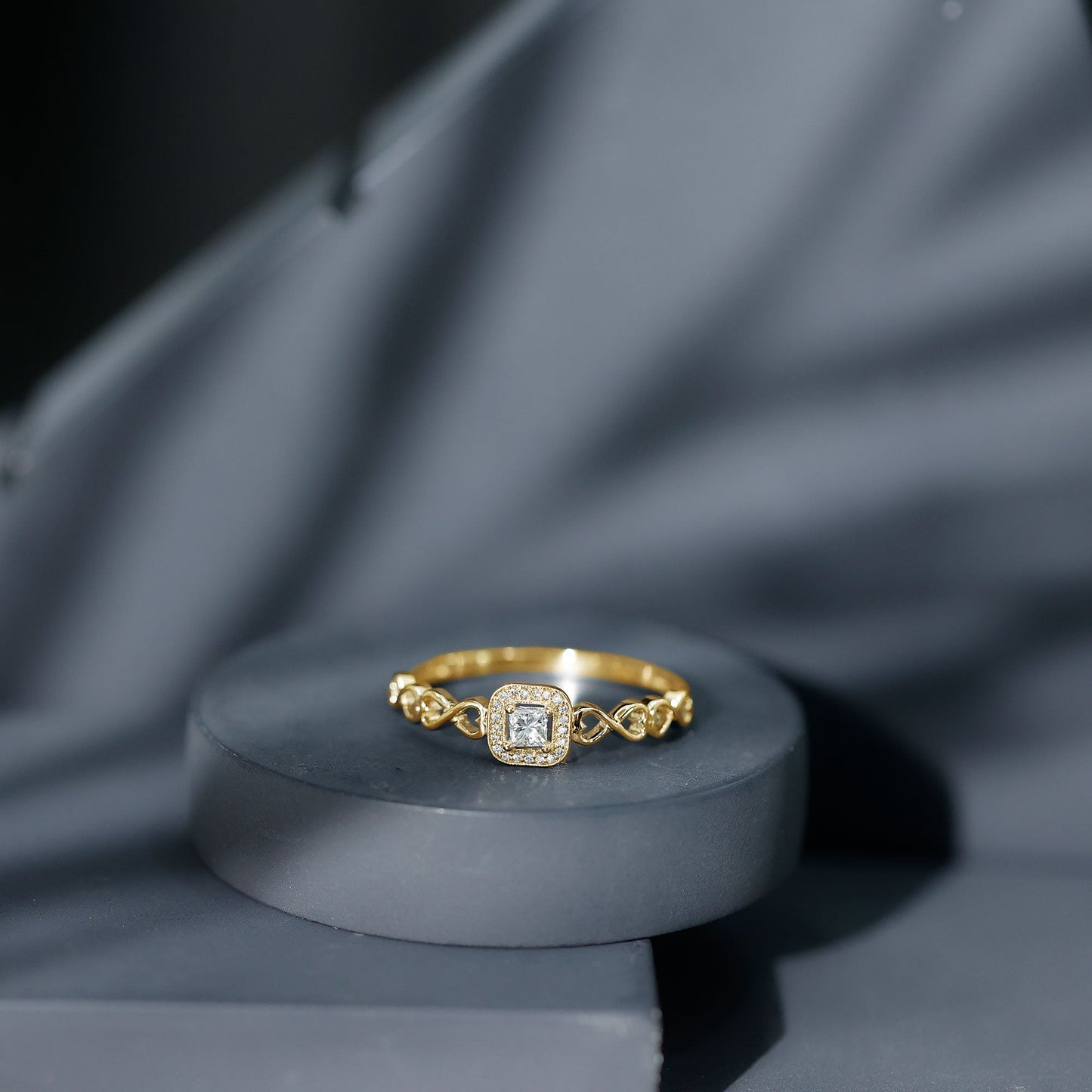 Real Princess Cut Diamond Infinity Heart Engagement Ring