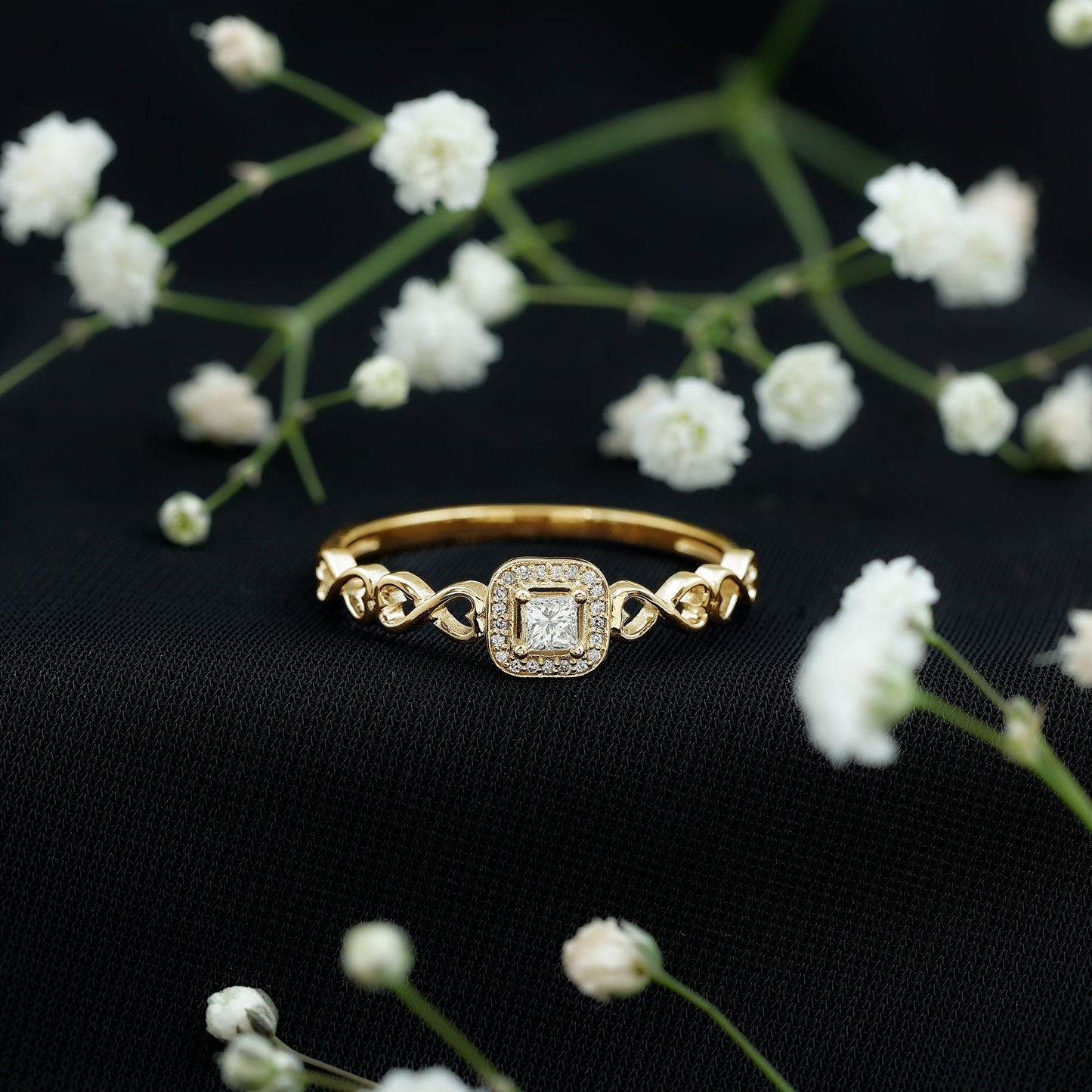 Real Princess Cut Diamond Infinity Heart Engagement Ring