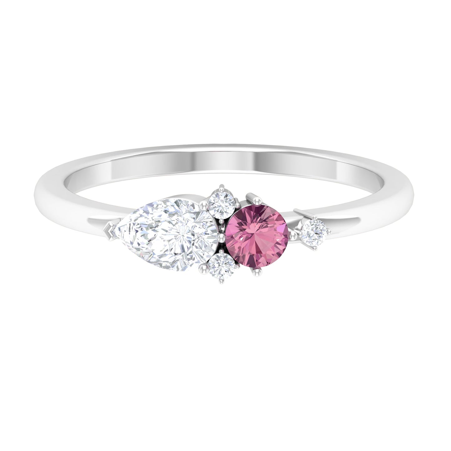 Pink Tourmaline and Moissanite Cluster Promise Ring