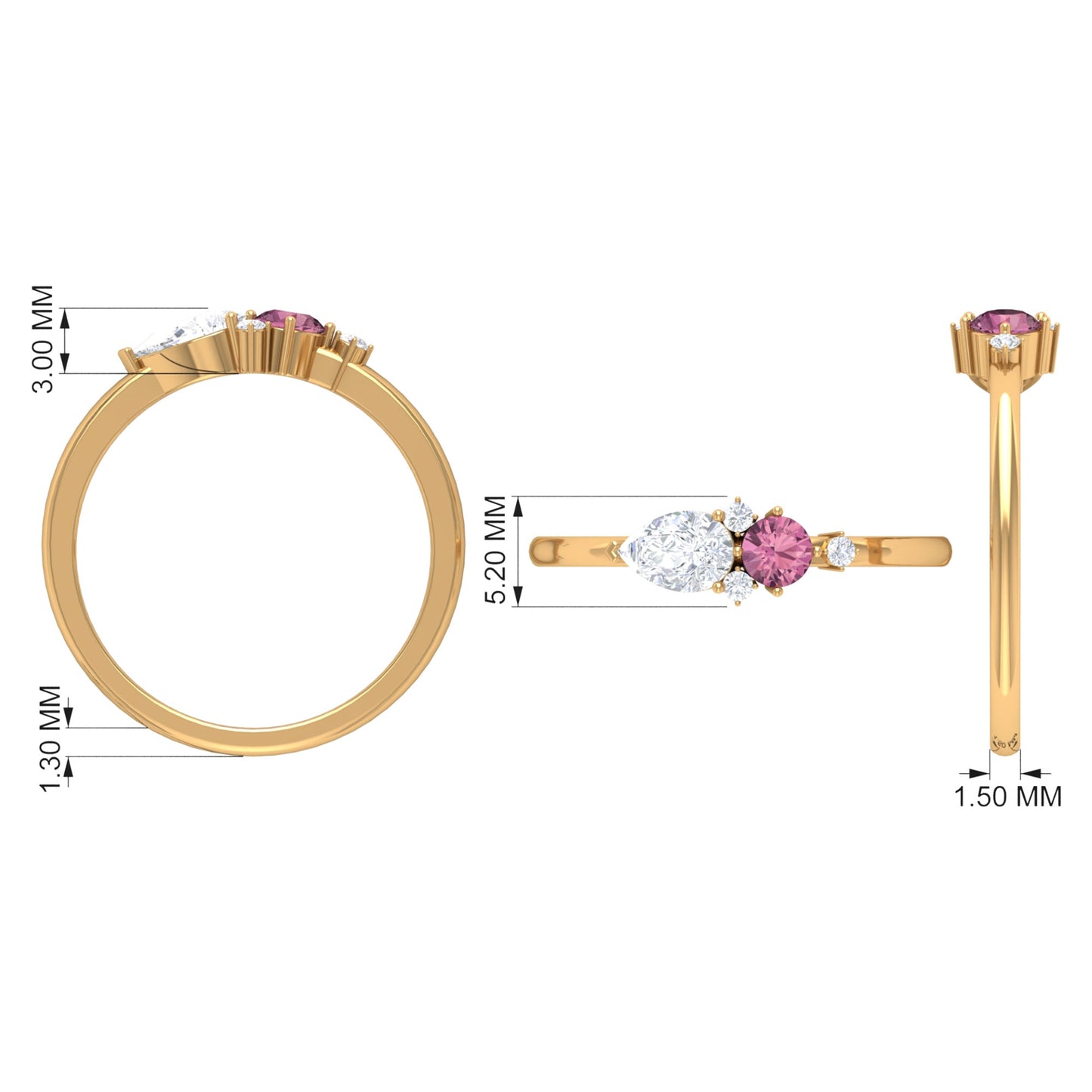 Pink Tourmaline and Moissanite Cluster Promise Ring