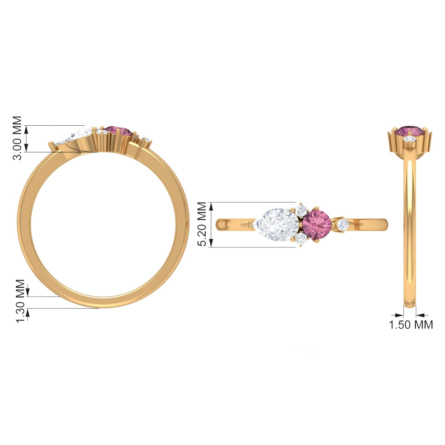 Pink Tourmaline and Moissanite Cluster Promise Ring
