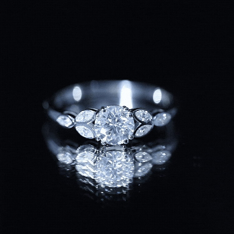 Certified Moissanite Solitaire Engagement Ring with Trio