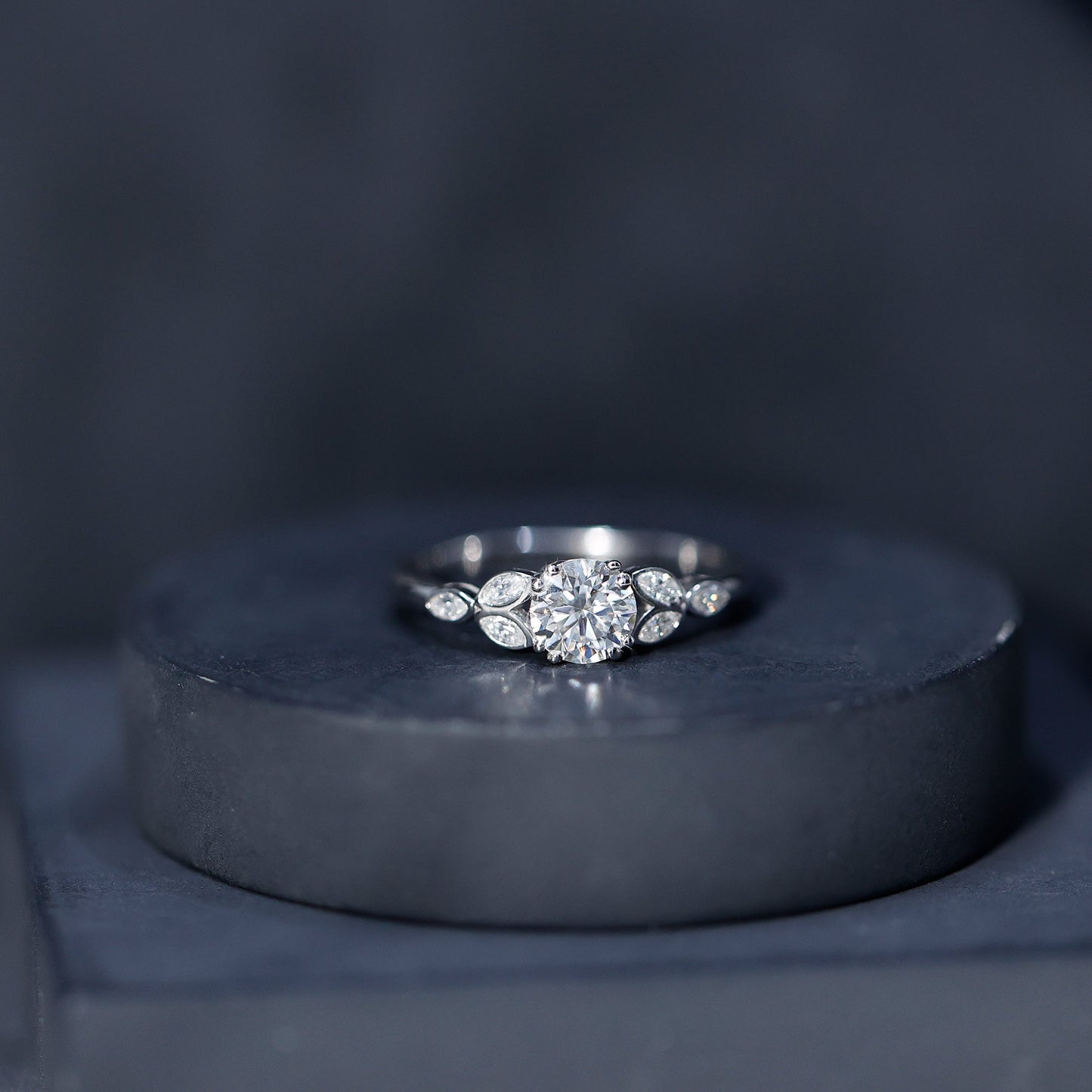 Certified Moissanite Solitaire Engagement Ring with Trio