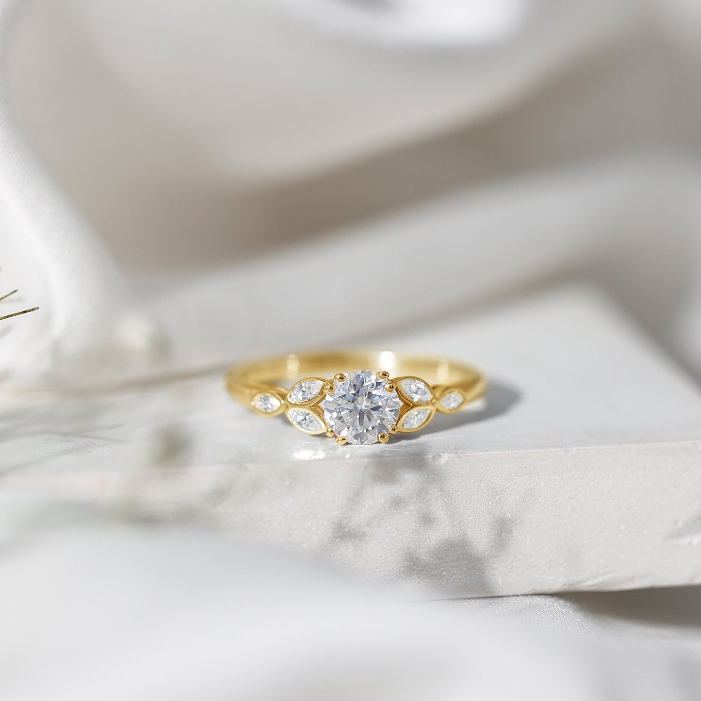 Certified Moissanite Solitaire Engagement Ring with Trio