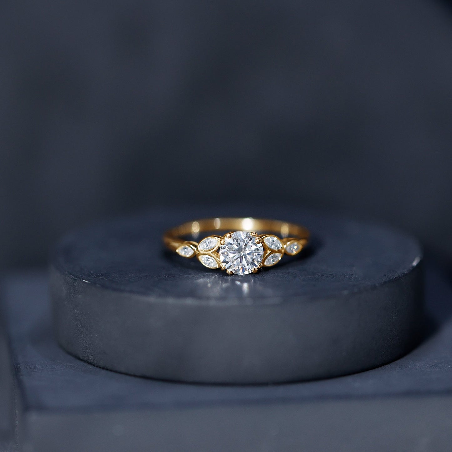 Certified Moissanite Solitaire Engagement Ring with Trio