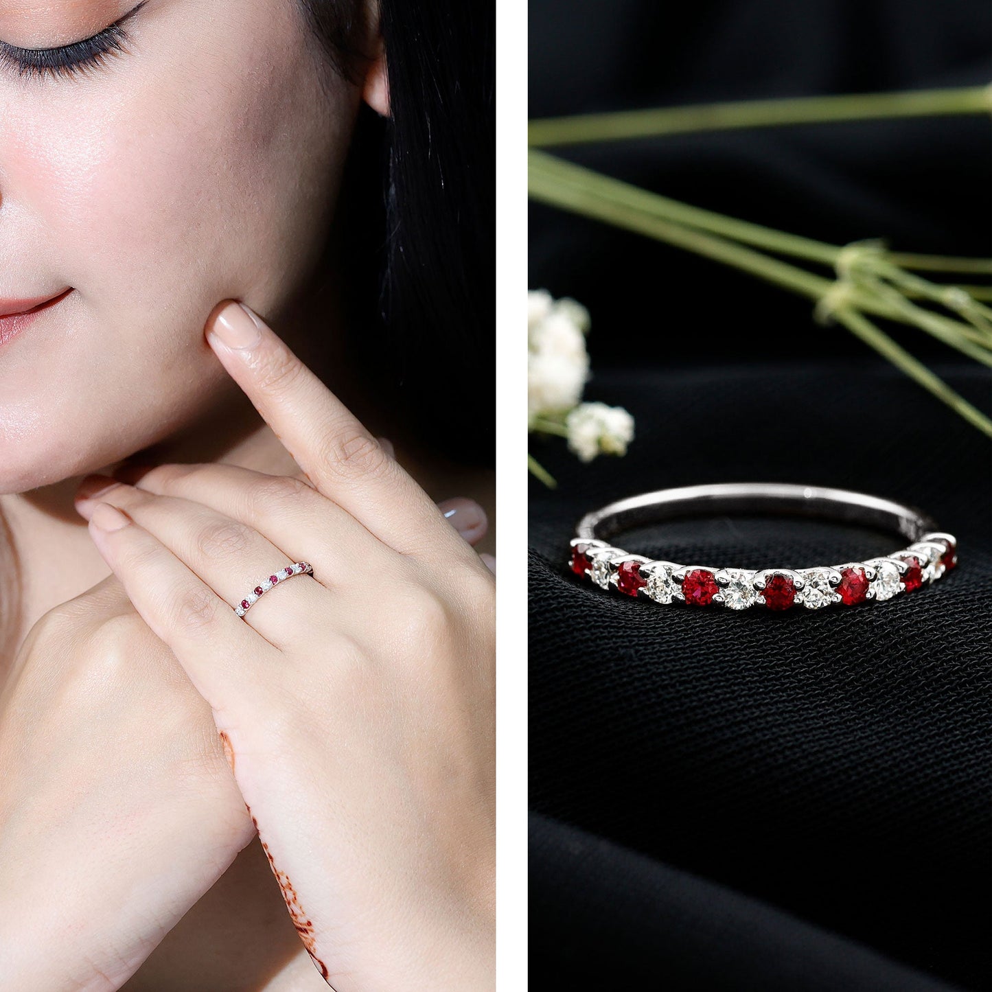 Lab Created Ruby and Diamond Stackable Band Ring