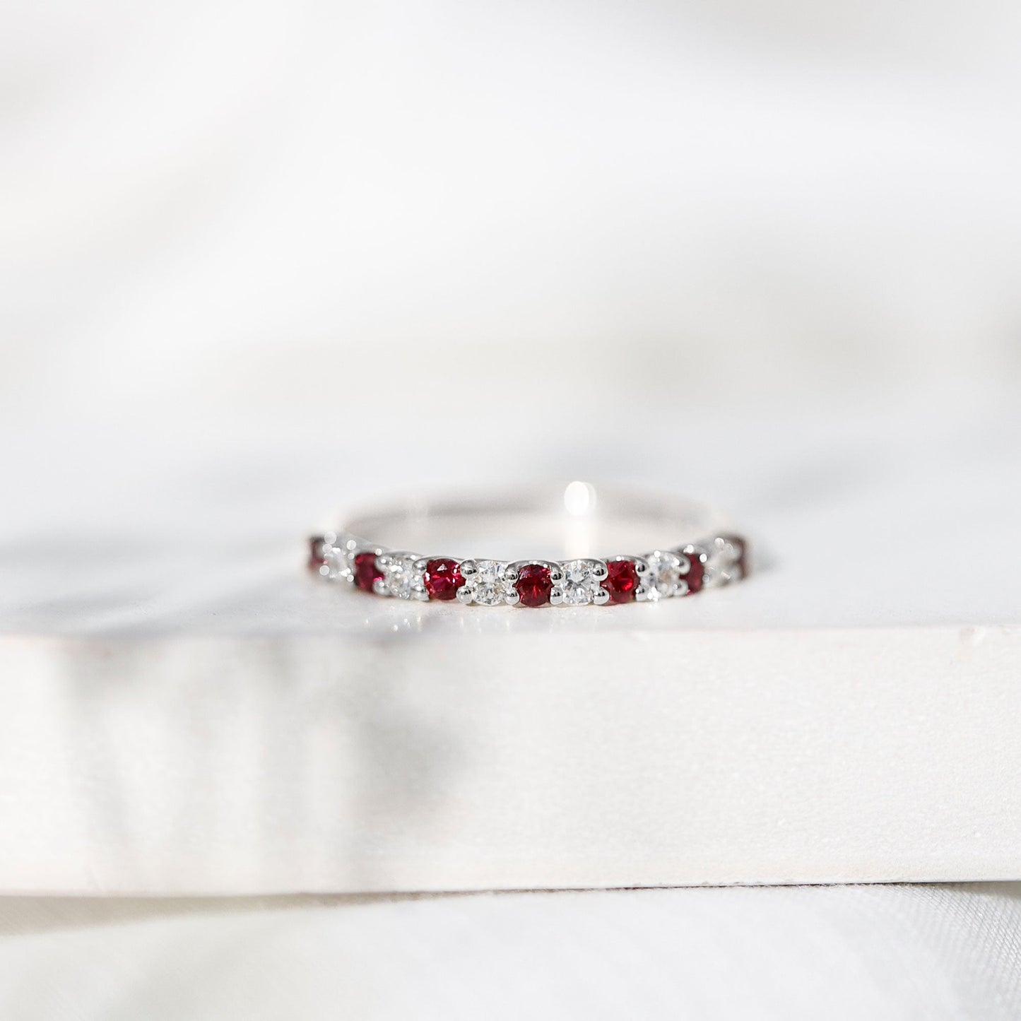 Lab Created Ruby and Diamond Stackable Band Ring