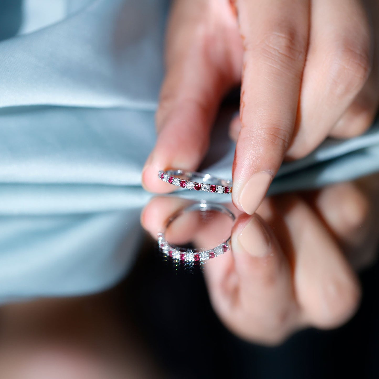 Lab Created Ruby and Diamond Stackable Band Ring