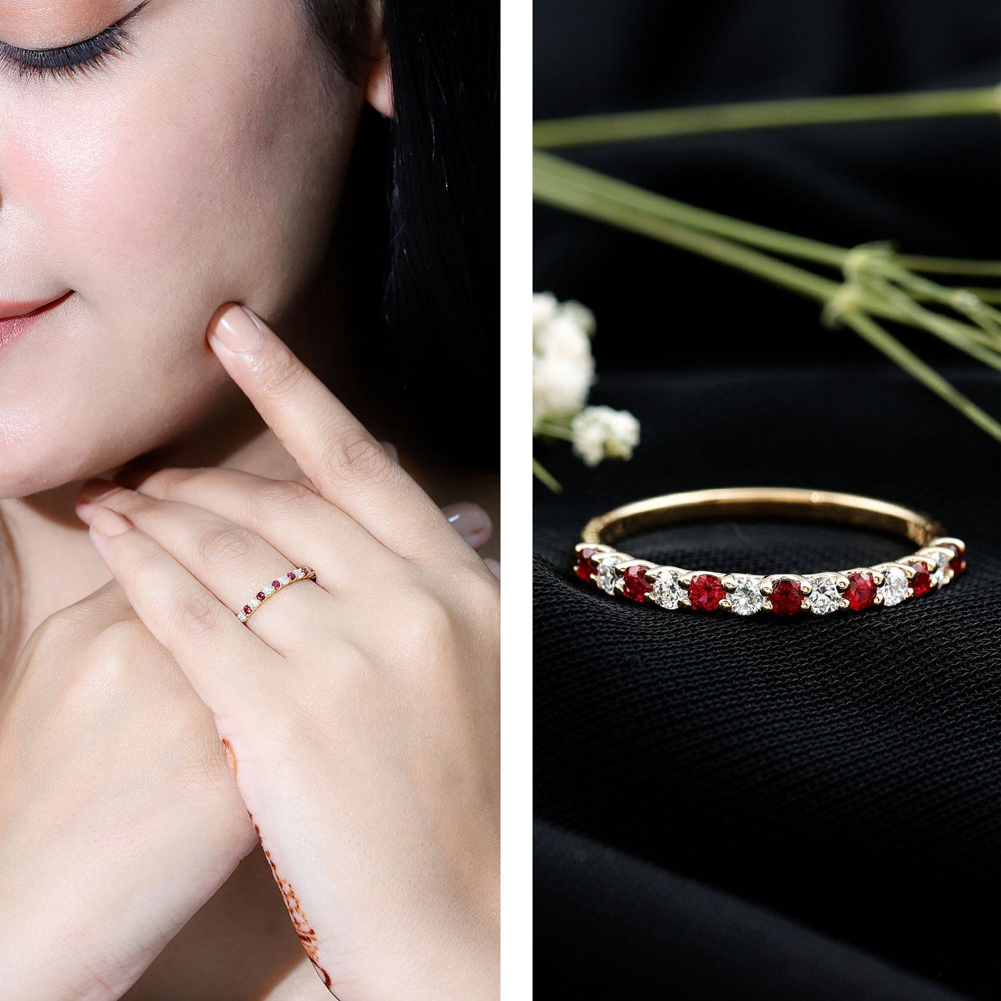 Lab Created Ruby and Diamond Stackable Band Ring