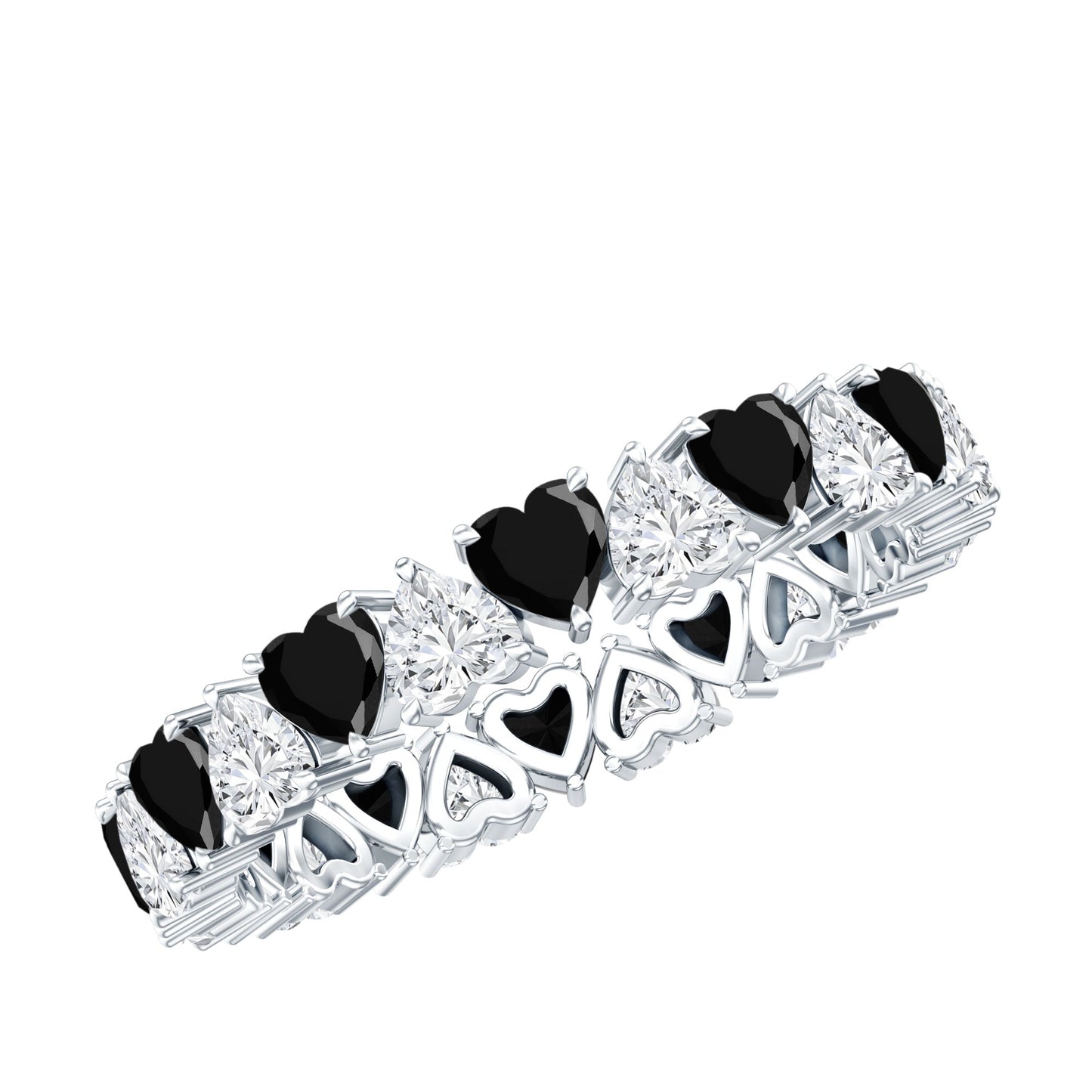 Heart Shape Lab Grown Black Diamond Eternity Band With Moissanite