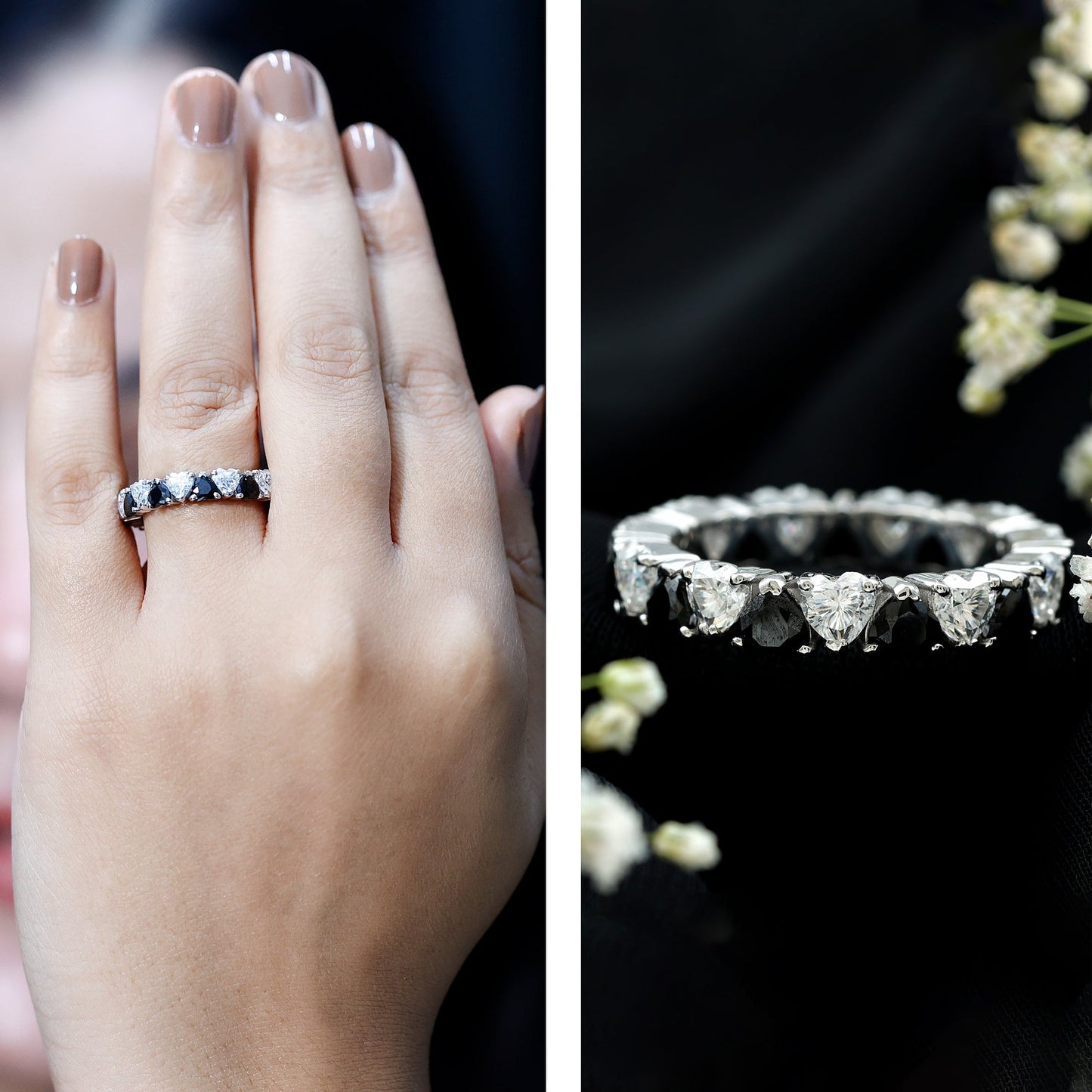 Heart Shape Lab Grown Black Diamond Eternity Band With Moissanite