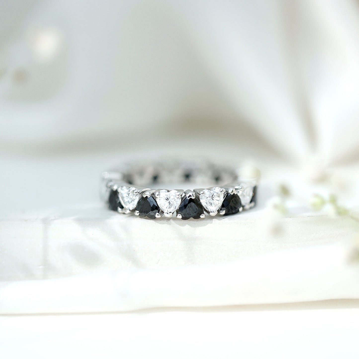Heart Shape Lab Grown Black Diamond Eternity Band With Moissanite