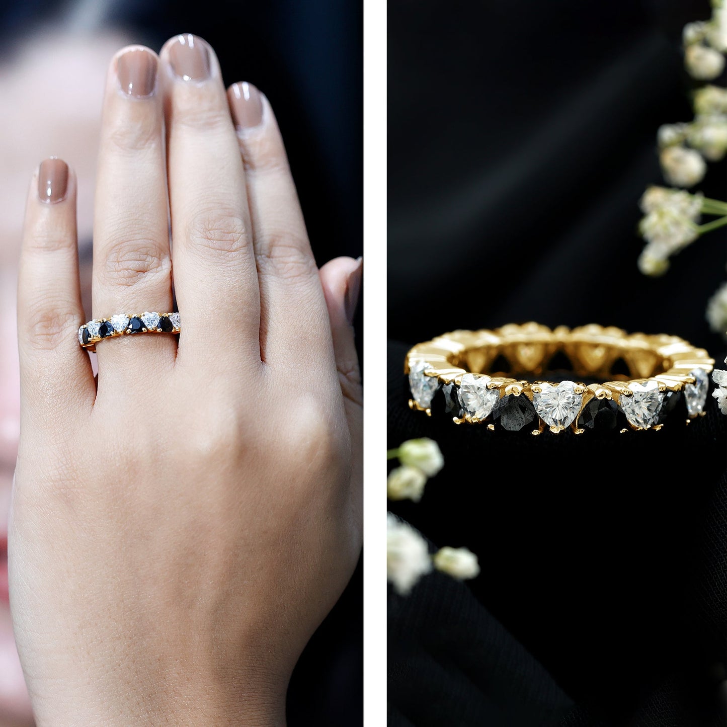 Heart Shape Lab Grown Black Diamond Eternity Band With Moissanite