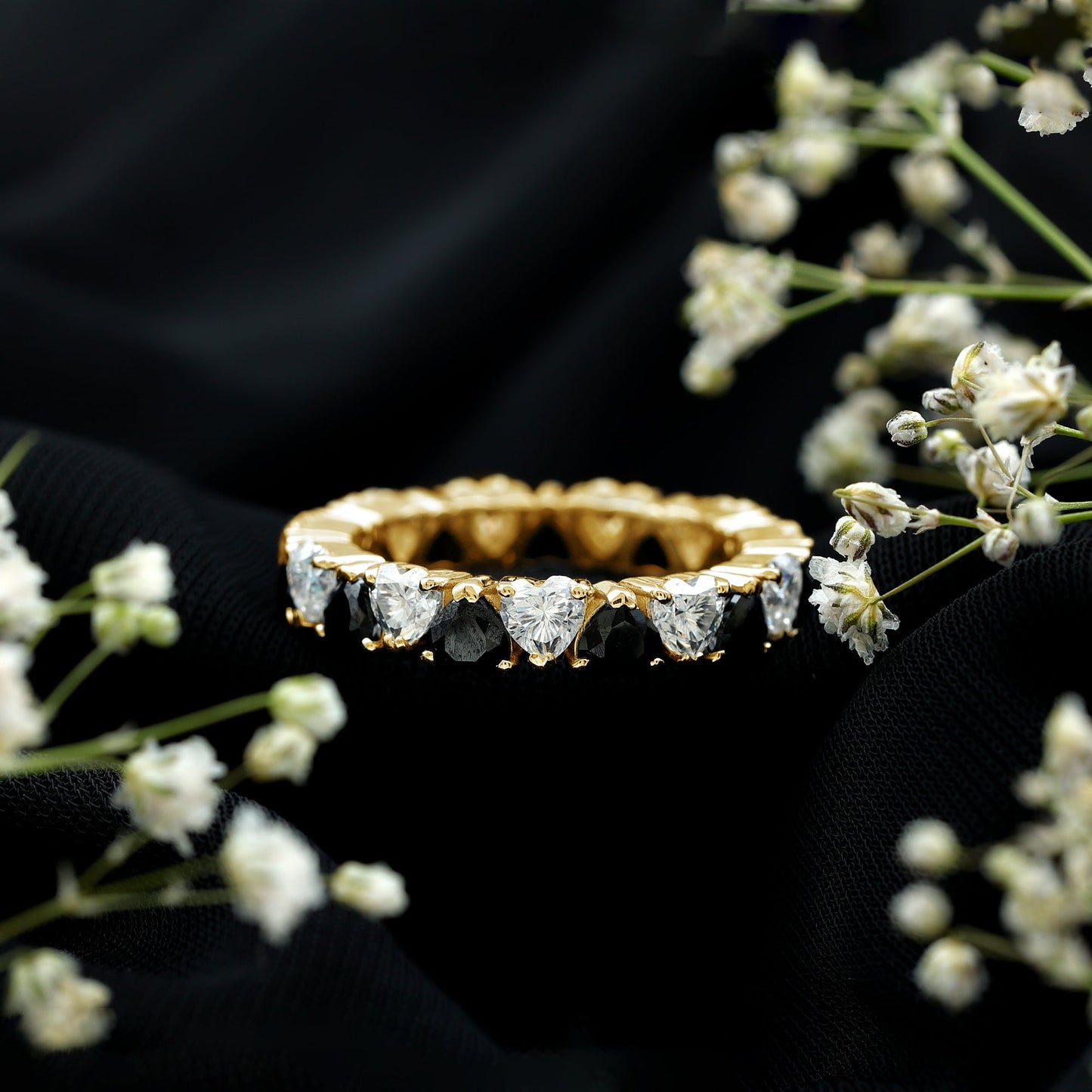 Heart Shape Lab Grown Black Diamond Eternity Band With Moissanite