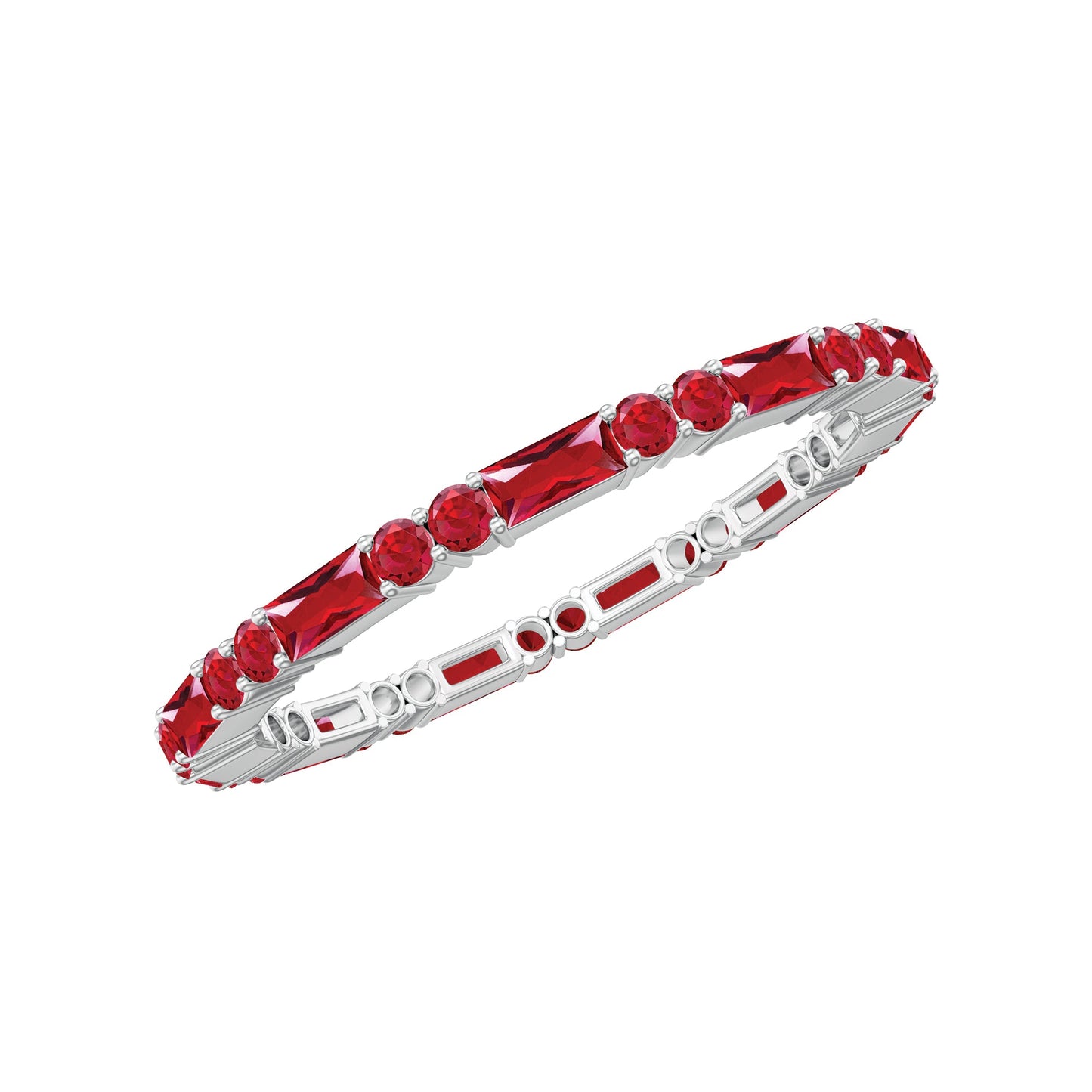 Baguette and Round Lab Created Ruby Eternity Ring
