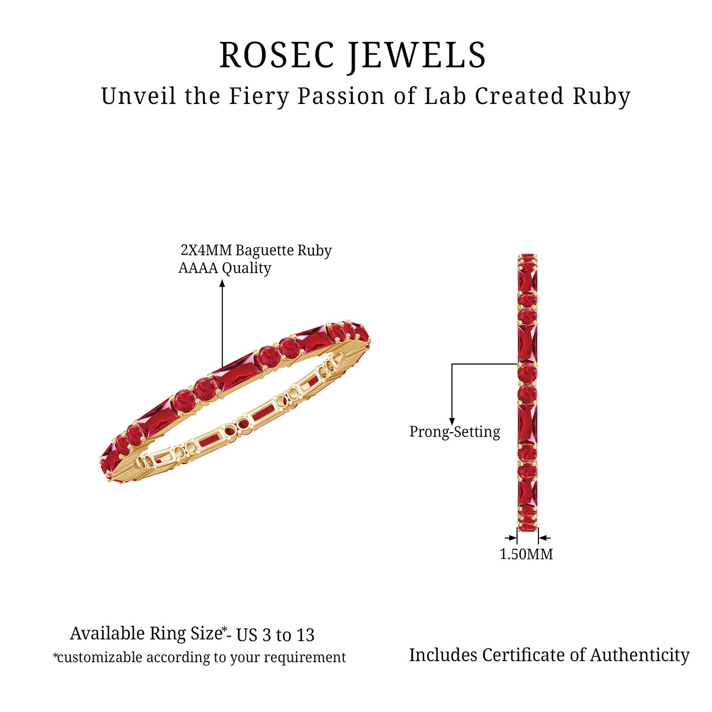 Baguette and Round Lab Created Ruby Eternity Ring