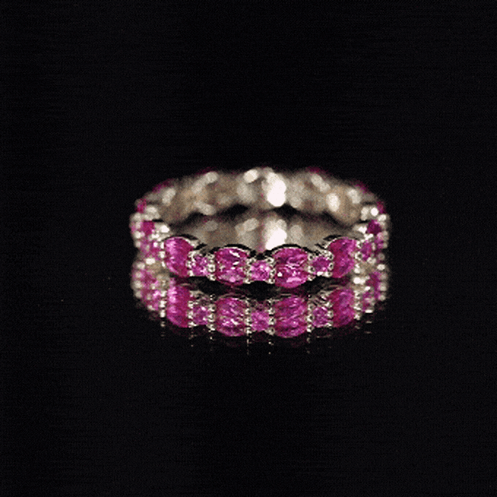 Marquise and Round Cut Created Ruby Contemporary Eternity Ring