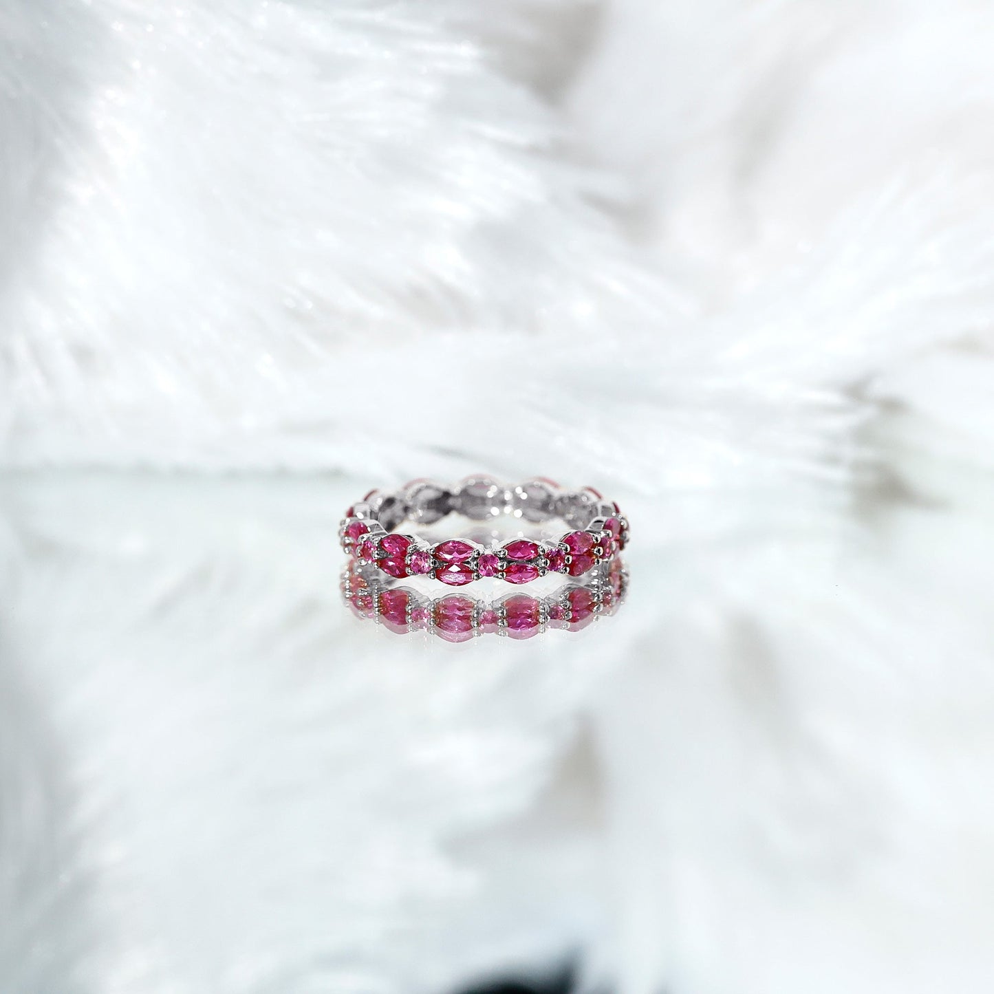 Marquise and Round Cut Created Ruby Contemporary Eternity Ring