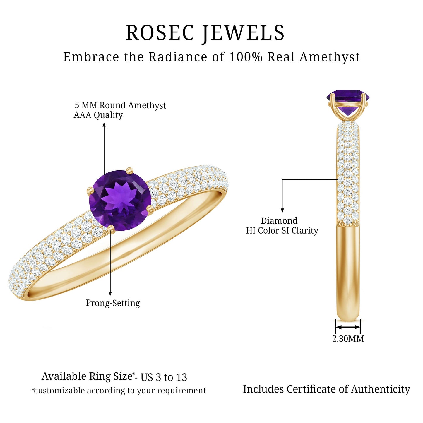 Natural Amethyst Engagement Ring with Diamond for Women