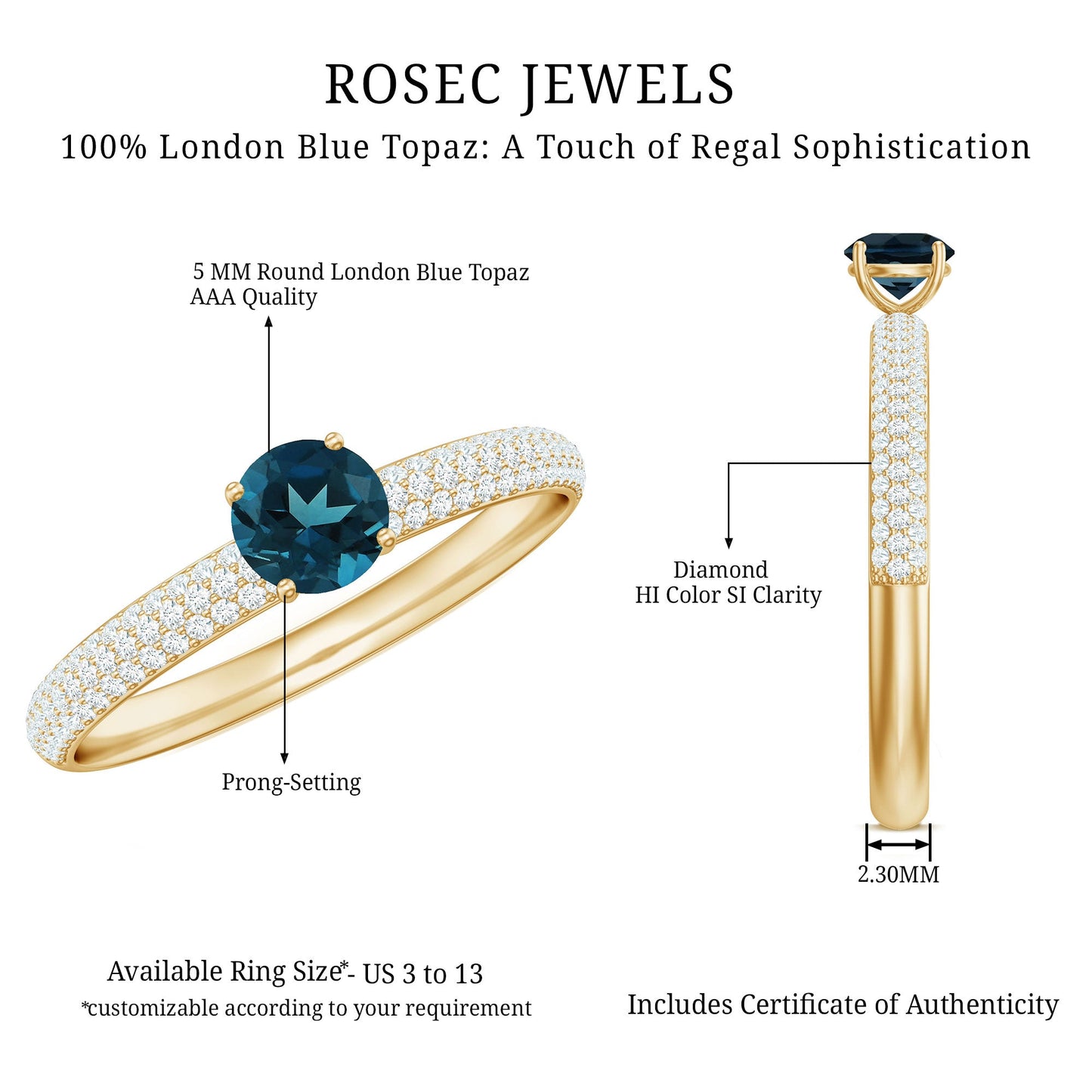 0.6 Carat London Blue Topaz Solitaire Promise Ring with Diamond