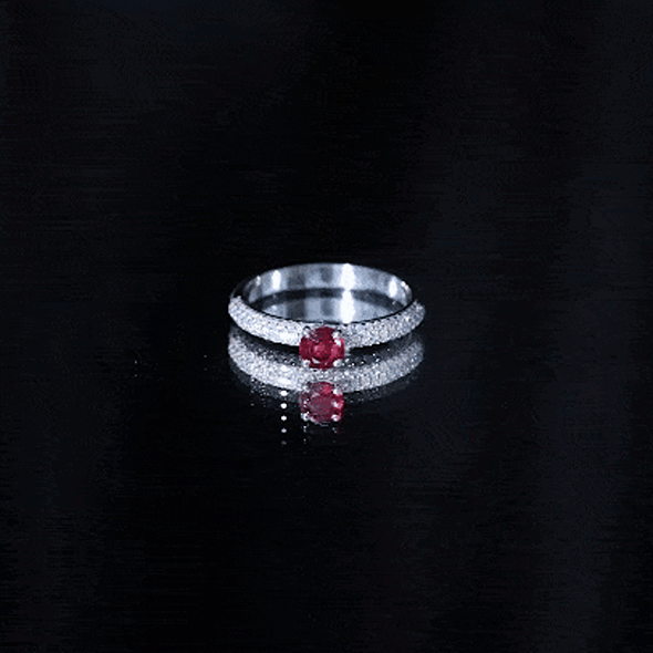 Lab Created Ruby Solitaire Ring with Moissanite Side Stones