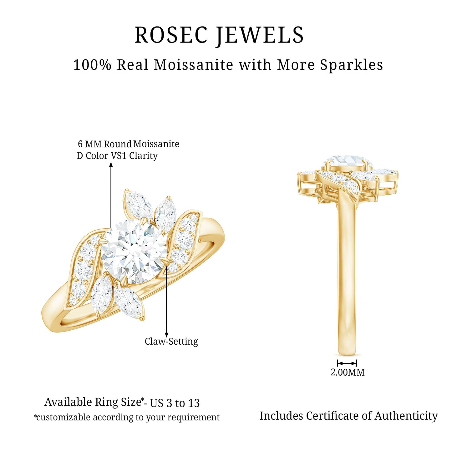Certified Moissanite Flower Engagement Ring for Women