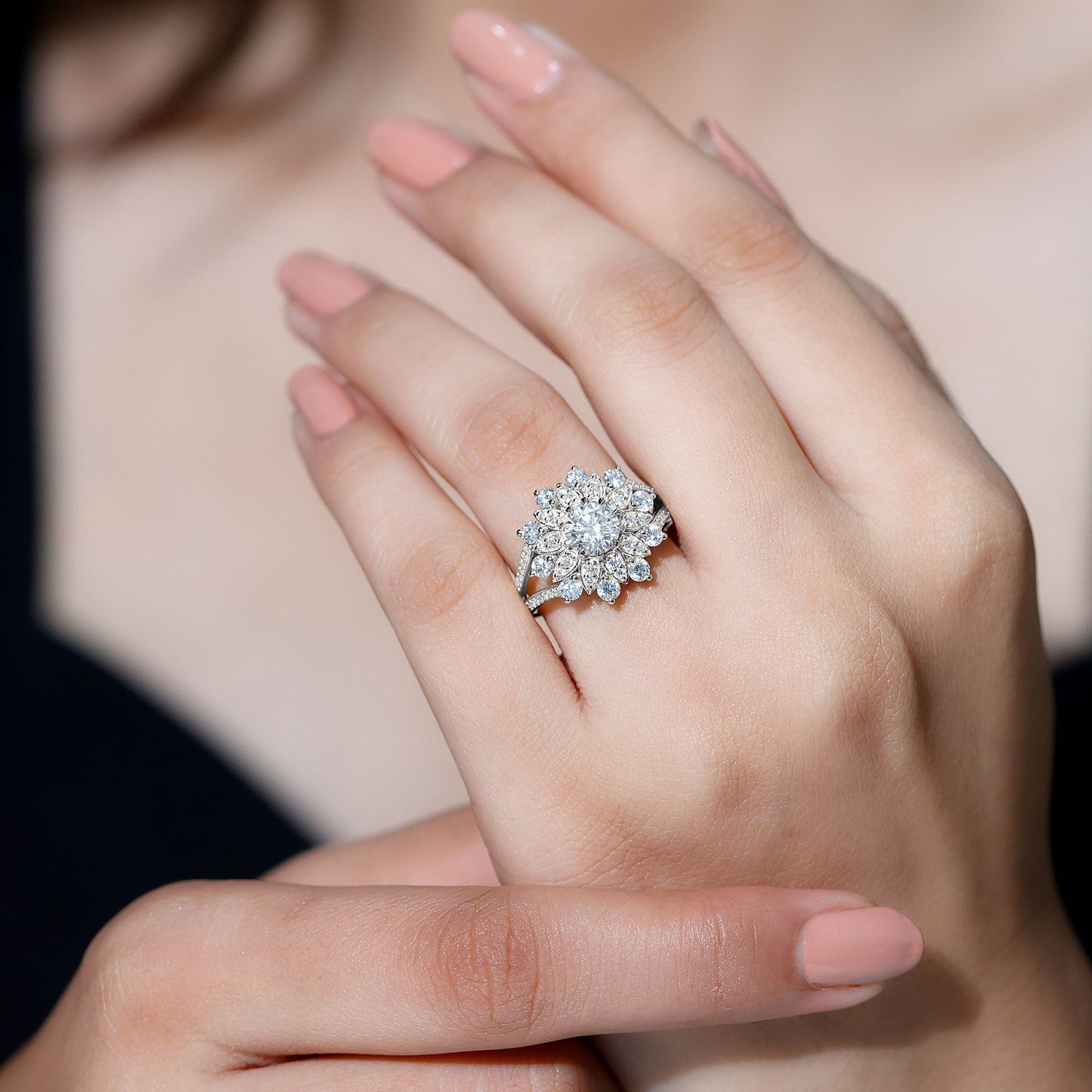 Certified Moissanite Statement Flower Engagement Ring