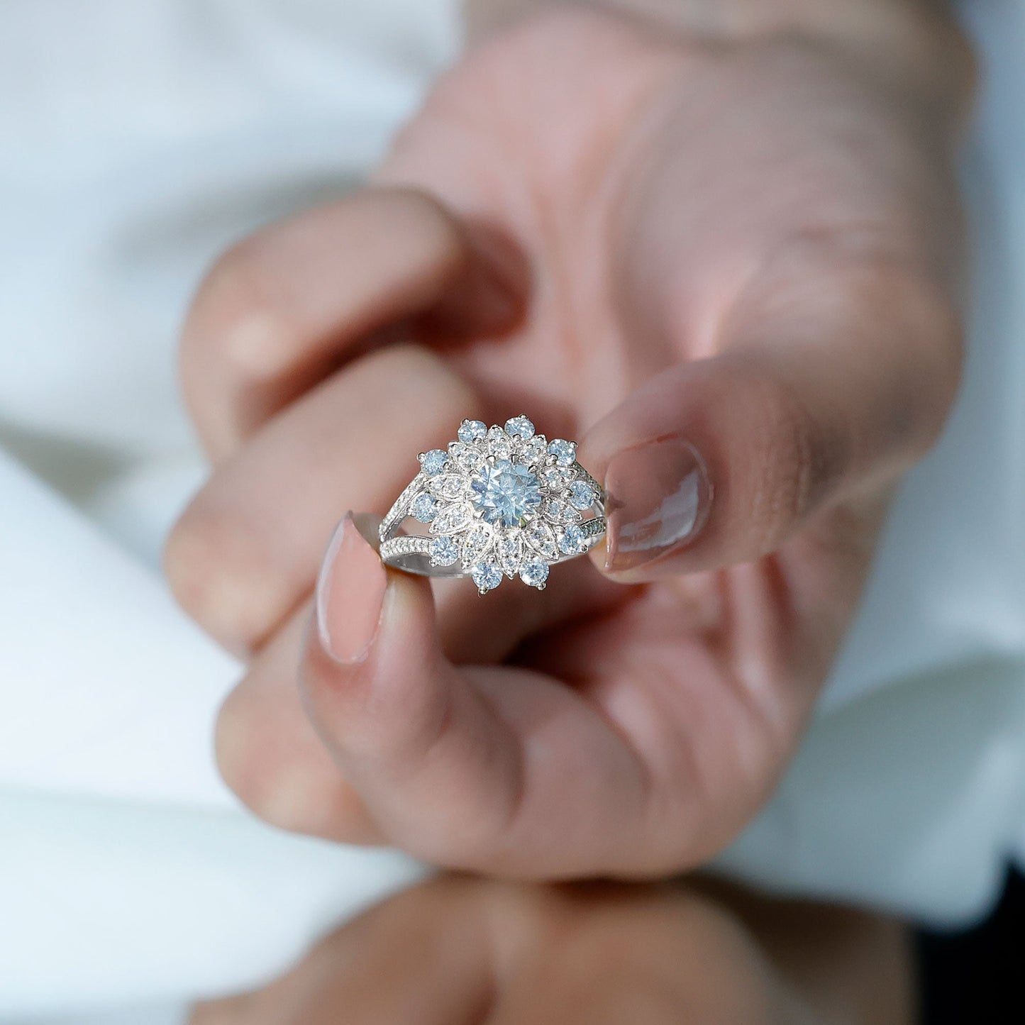 Certified Moissanite Statement Flower Engagement Ring