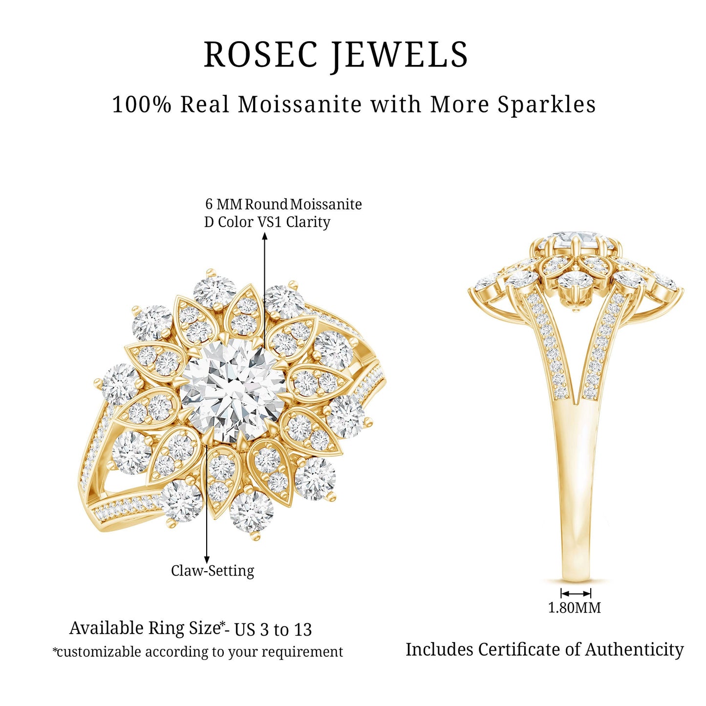 Certified Moissanite Statement Flower Engagement Ring