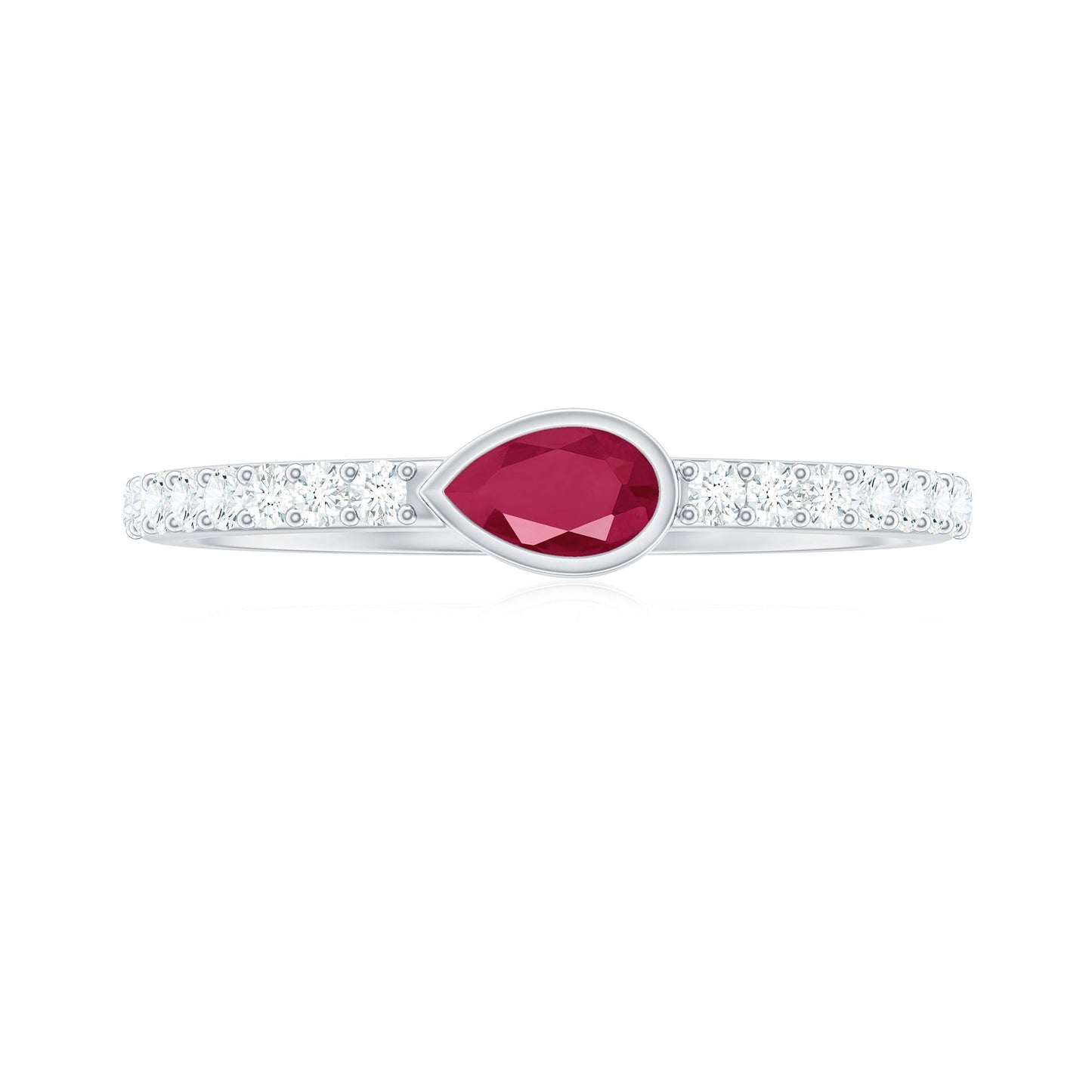 East West Style Pear Shape Ruby Promise Ring with Diamond