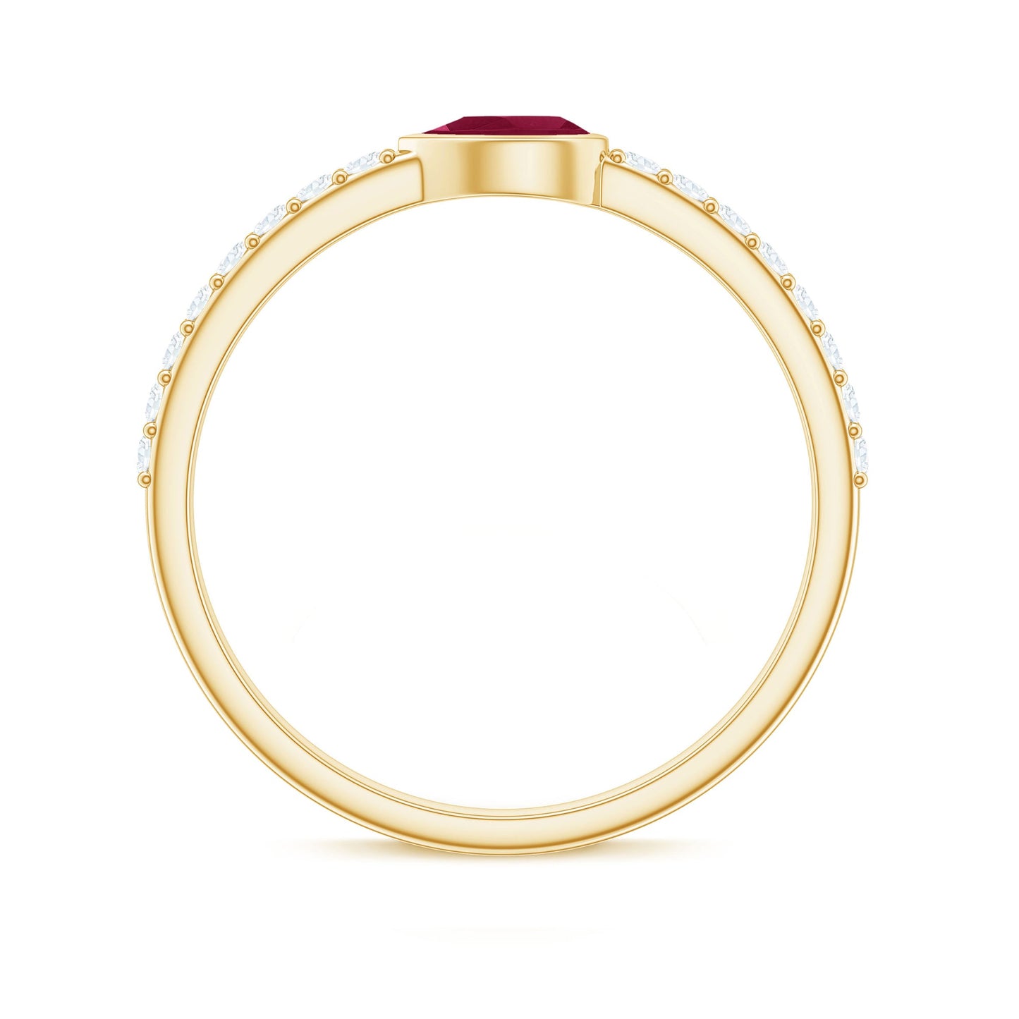 East West Style Pear Shape Ruby Promise Ring with Diamond