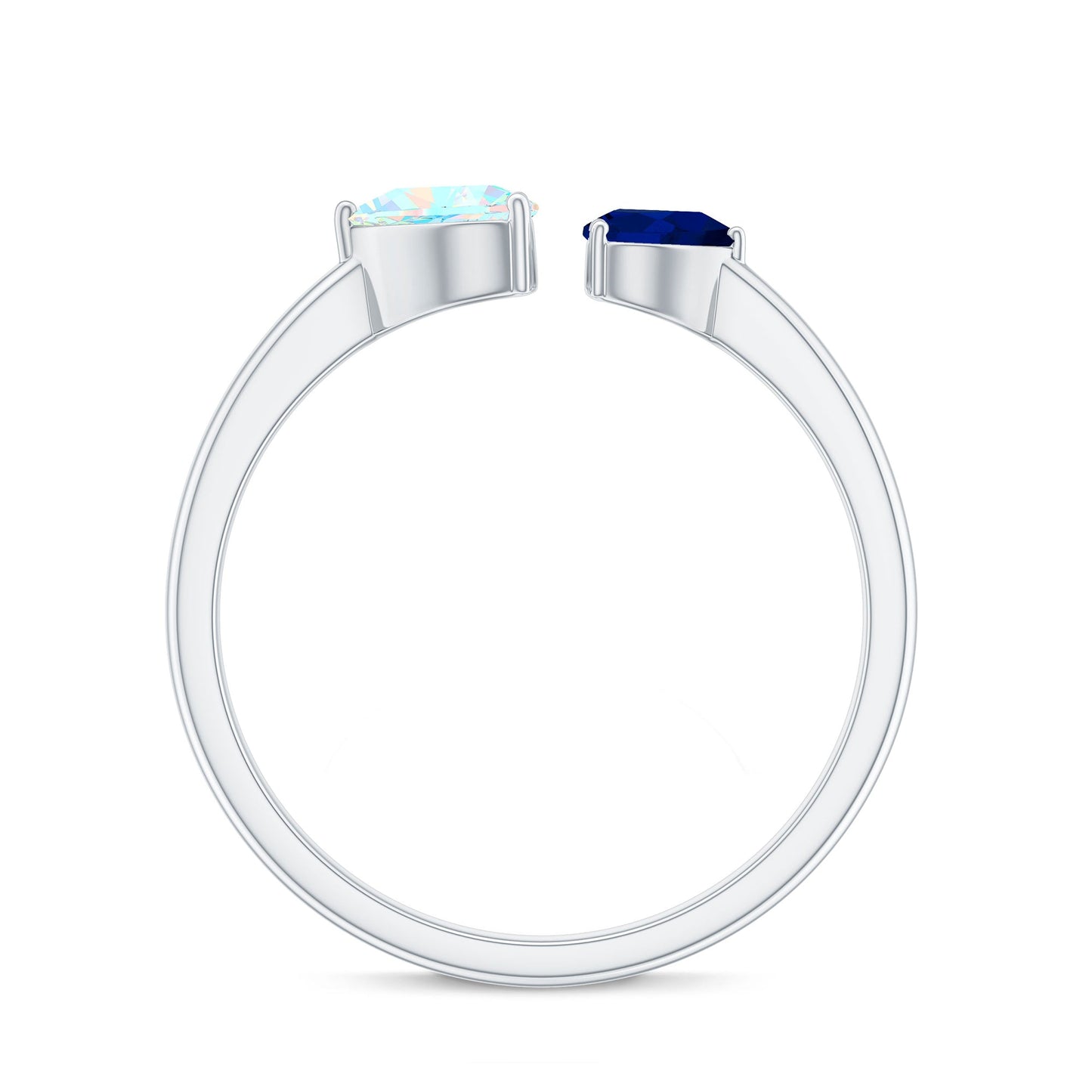 Natural Heart Shape Ethiopian Opal and Blue Sapphire 2 Stone Promise Ring