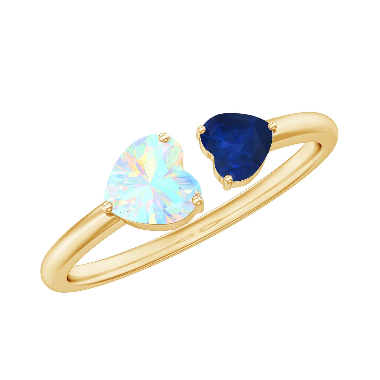 Natural Heart Shape Ethiopian Opal and Blue Sapphire 2 Stone Promise Ring