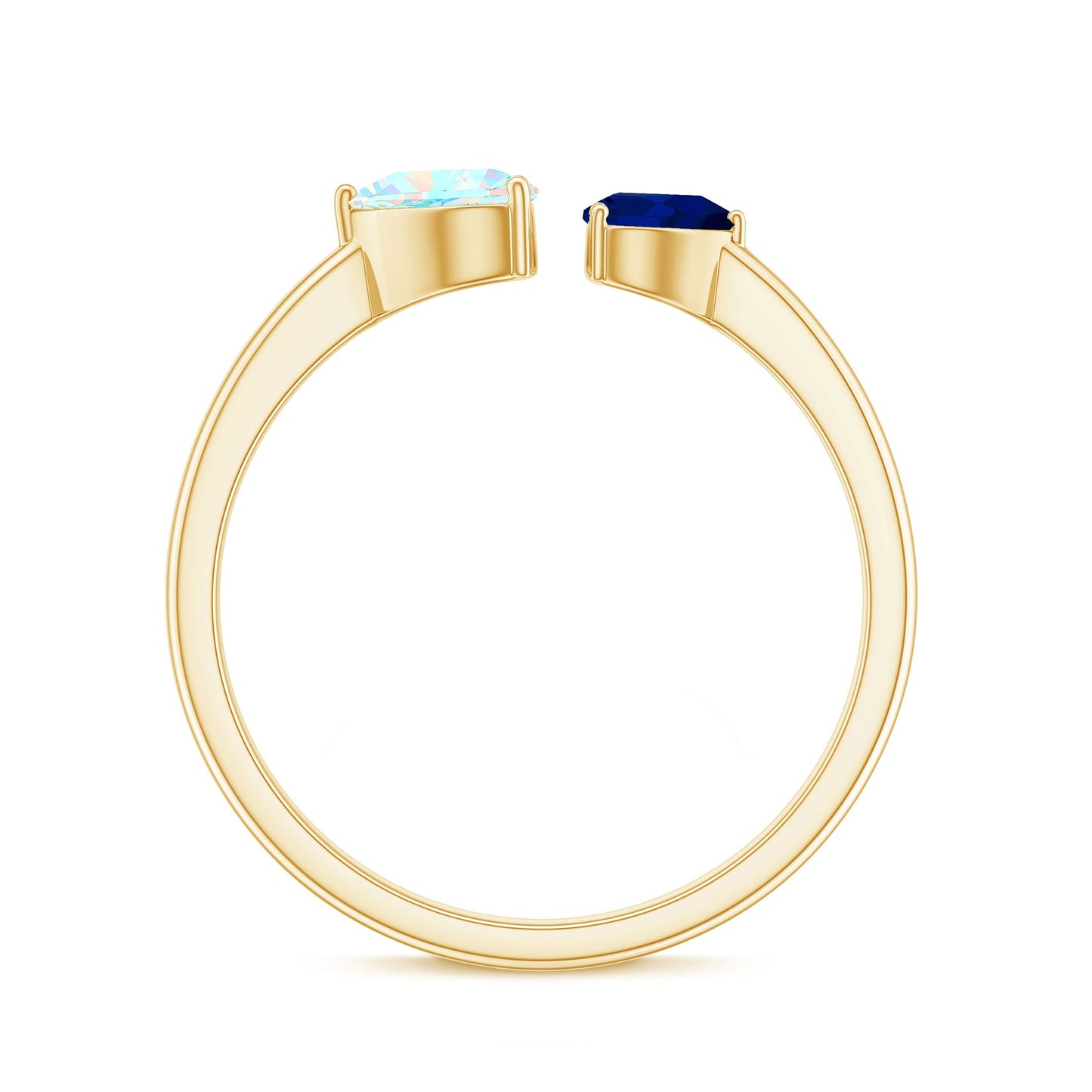 Natural Heart Shape Ethiopian Opal and Blue Sapphire 2 Stone Promise Ring