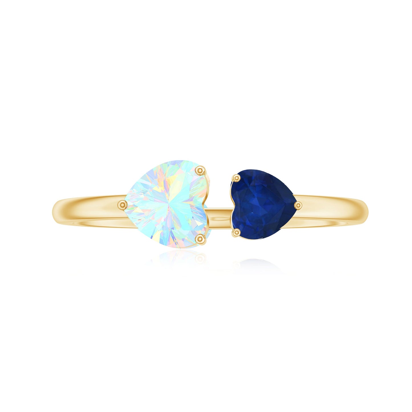 Natural Heart Shape Ethiopian Opal and Blue Sapphire 2 Stone Promise Ring